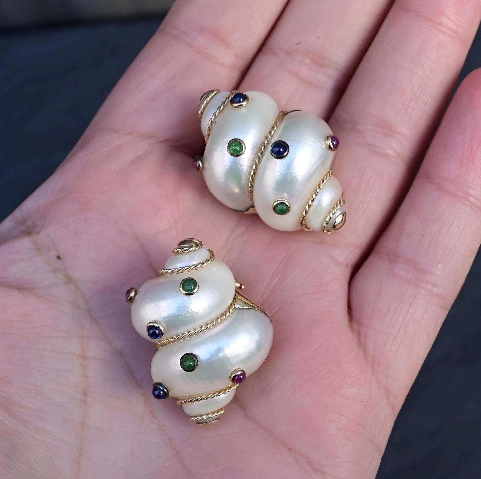 Gorgeous Pair Of 14K Maz Seashell Earrings