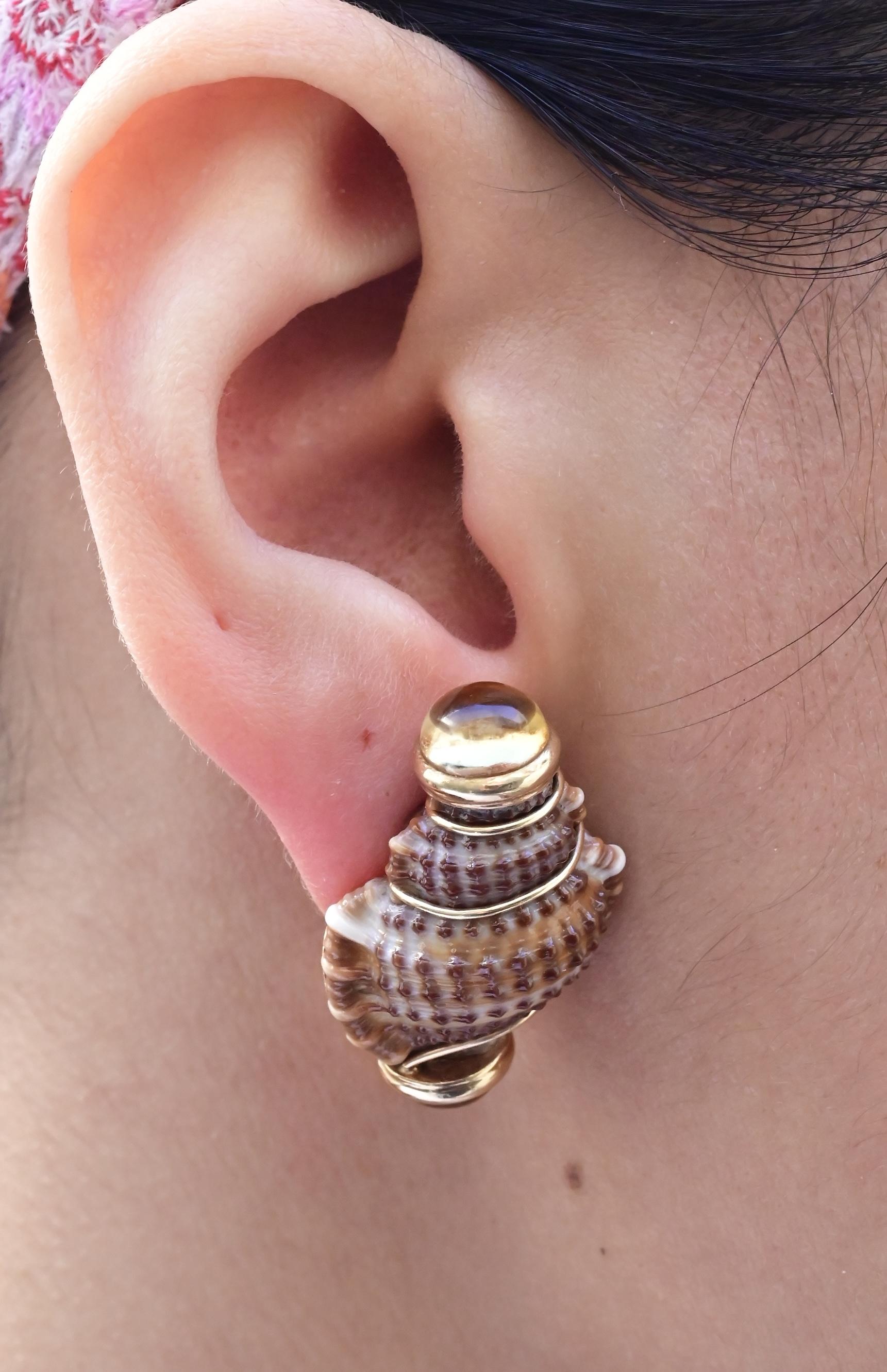 Beautiful Pair Of 14K Maz Seashell Earrings Seaman Schepps Style