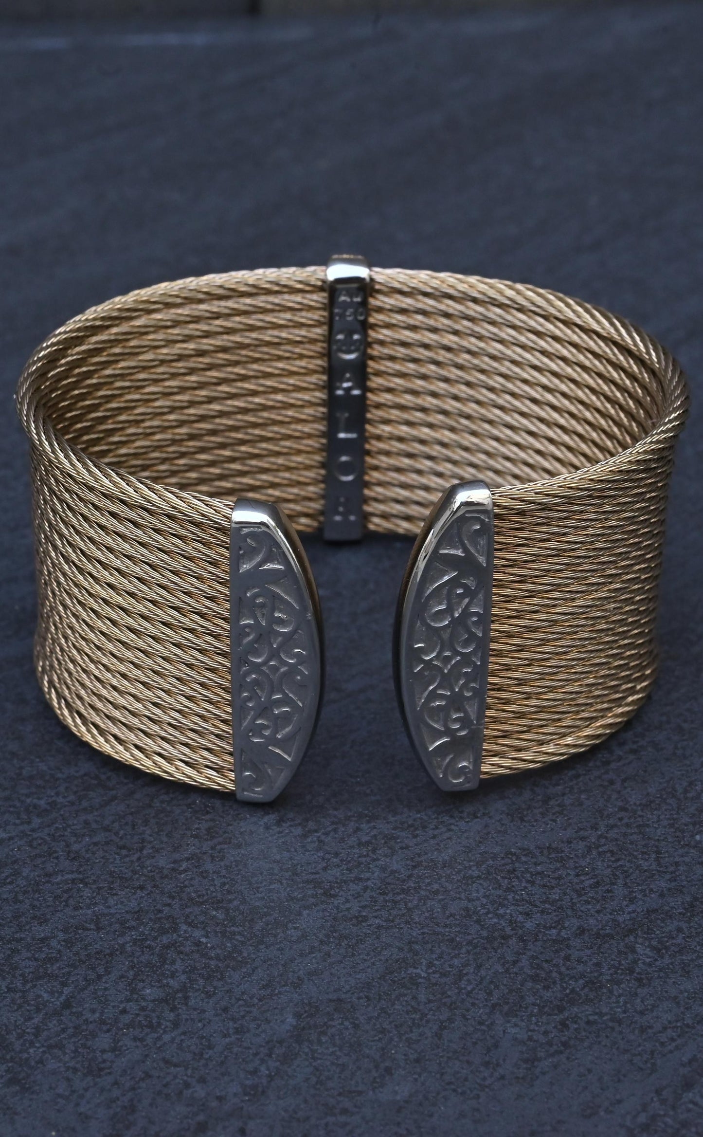 Charriol ALOR 18K Yellow Gold & Stainless Steel Pavé Diamond Wide Cable Cuff