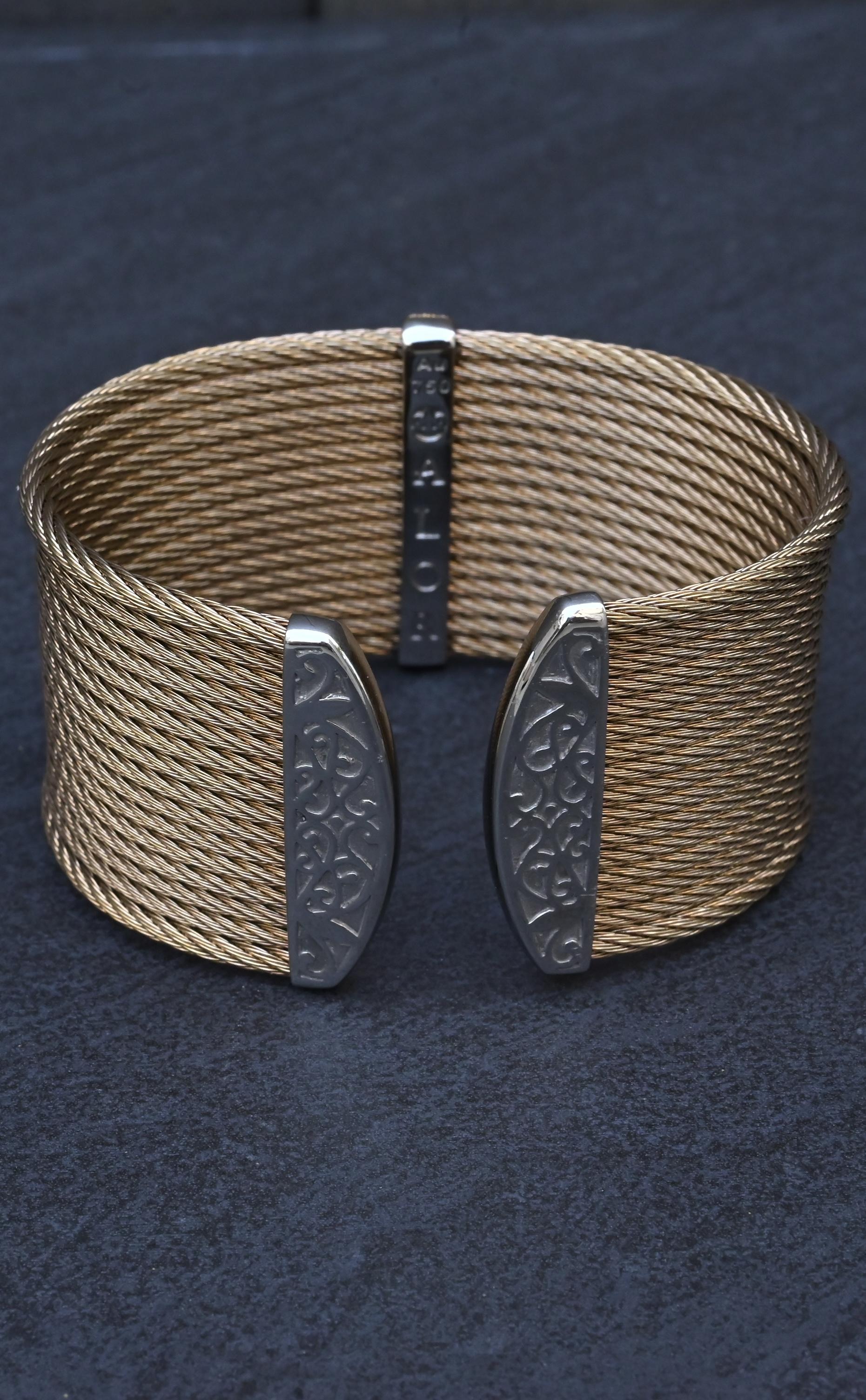 Charriol ALOR 18K Yellow Gold & Stainless Steel Pavé Diamond Wide Cable Cuff