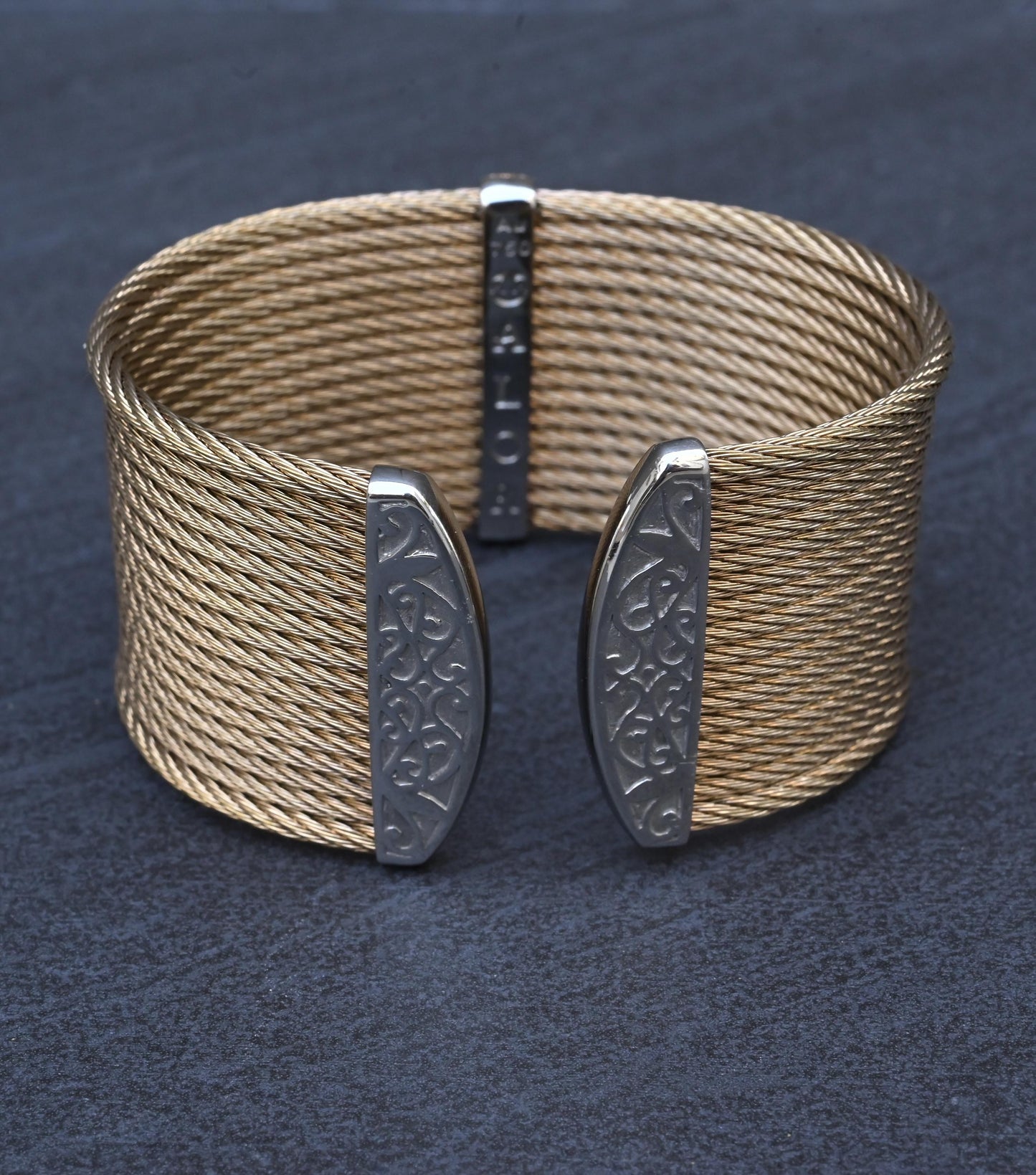 Charriol ALOR 18K Yellow Gold & Stainless Steel Pavé Diamond Wide Cable Cuff