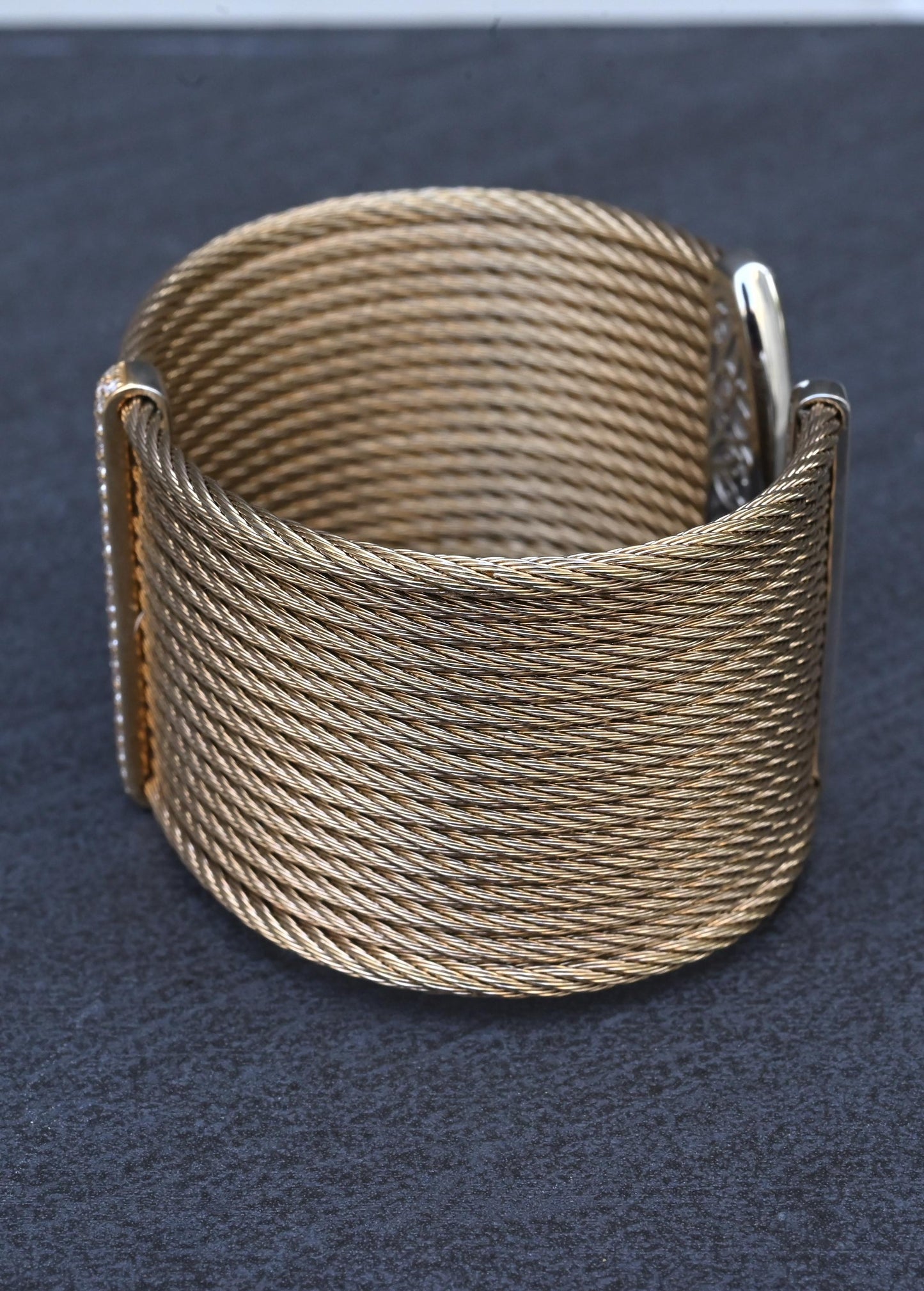 Charriol ALOR 18K Yellow Gold & Stainless Steel Pavé Diamond Wide Cable Cuff