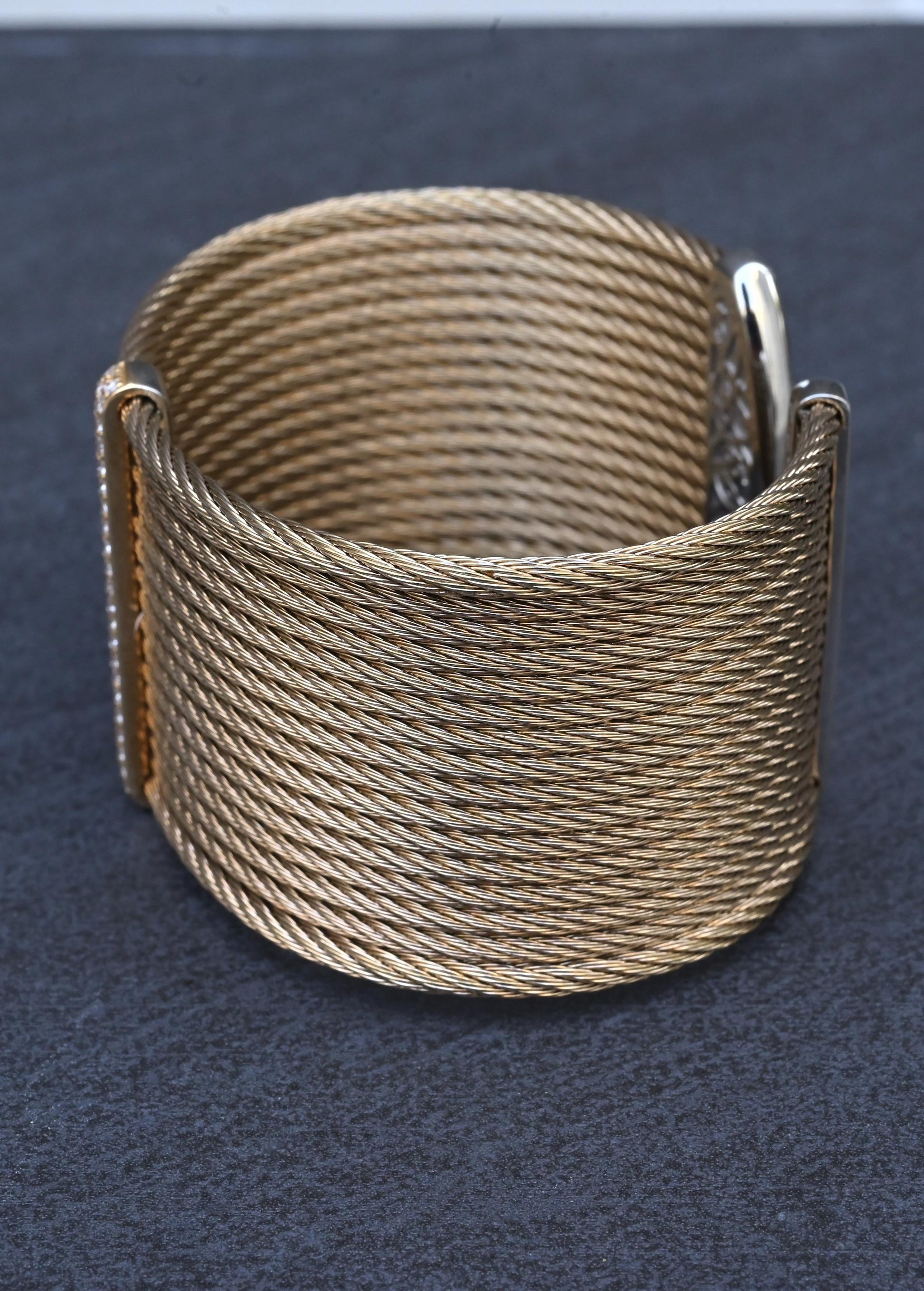 Charriol ALOR 18K Yellow Gold & Stainless Steel Pavé Diamond Wide Cable Cuff