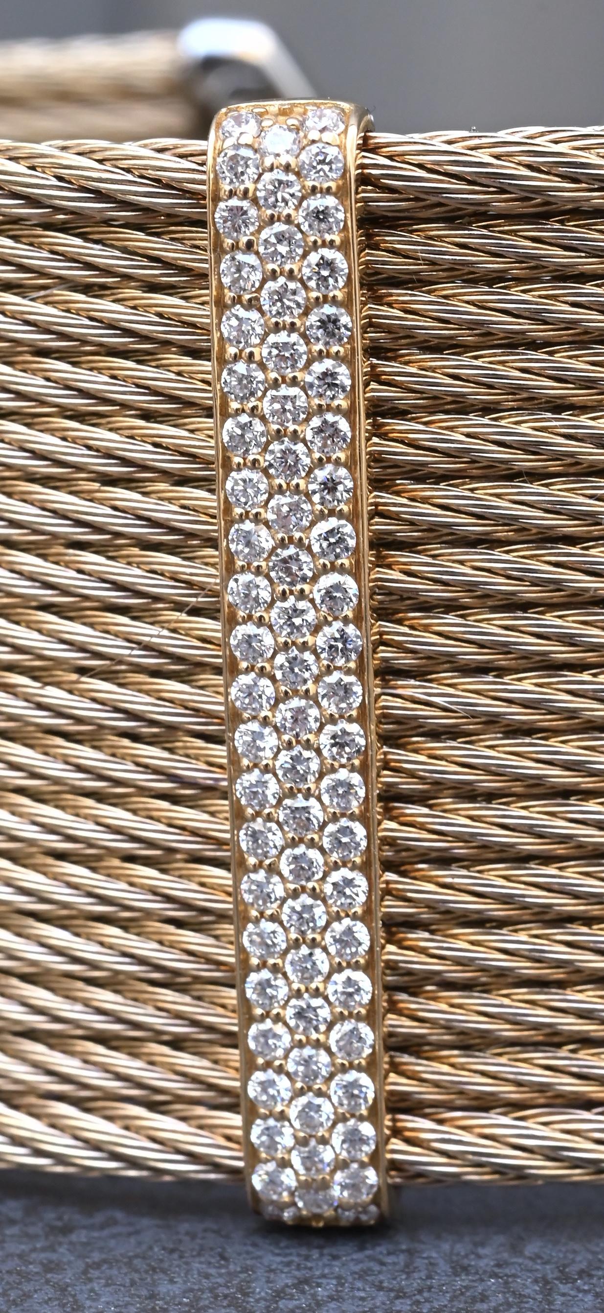 Charriol ALOR 18K Yellow Gold & Stainless Steel Pavé Diamond Wide Cable Cuff