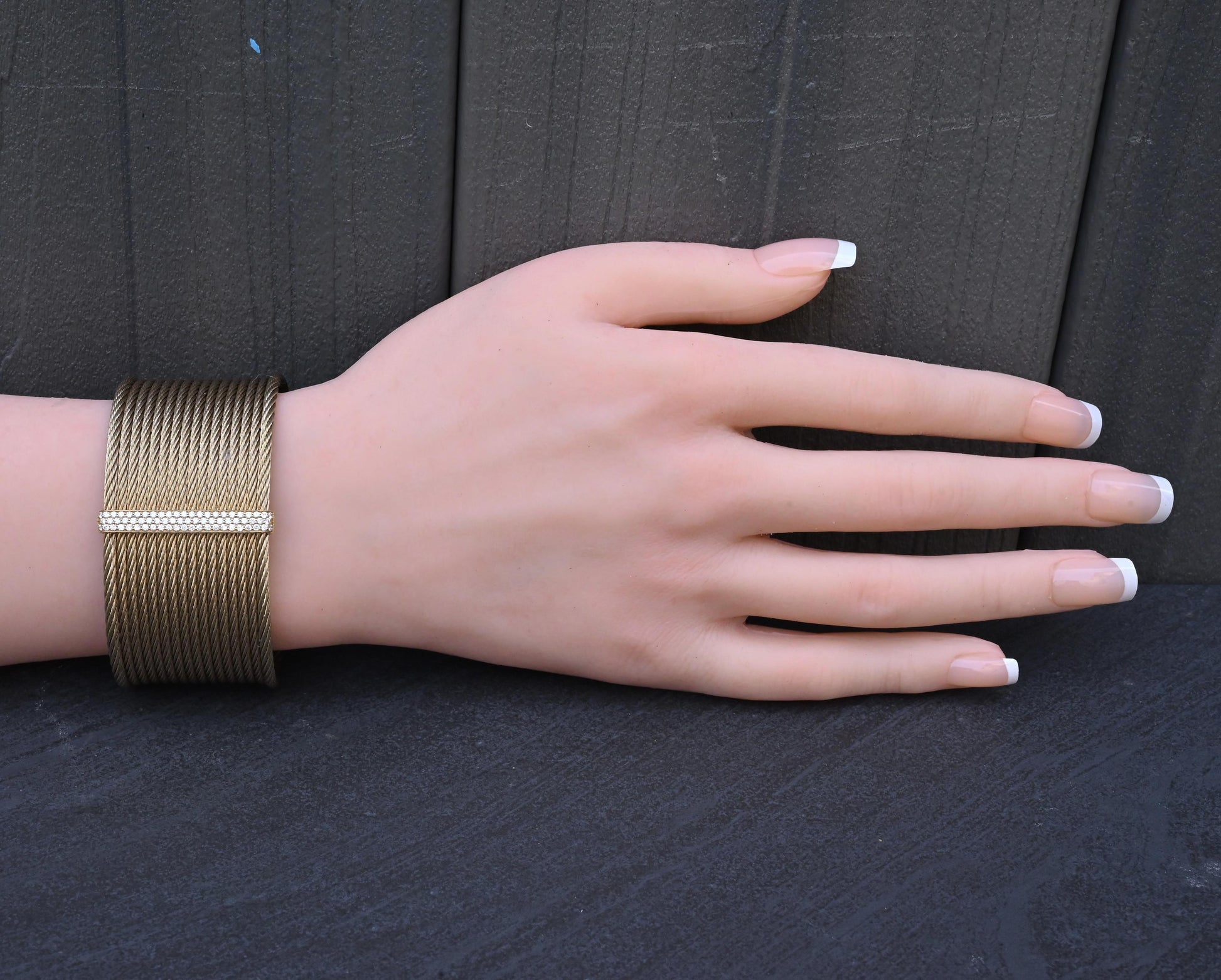 Charriol ALOR 18K Yellow Gold & Stainless Steel Pavé Diamond Wide Cable Cuff