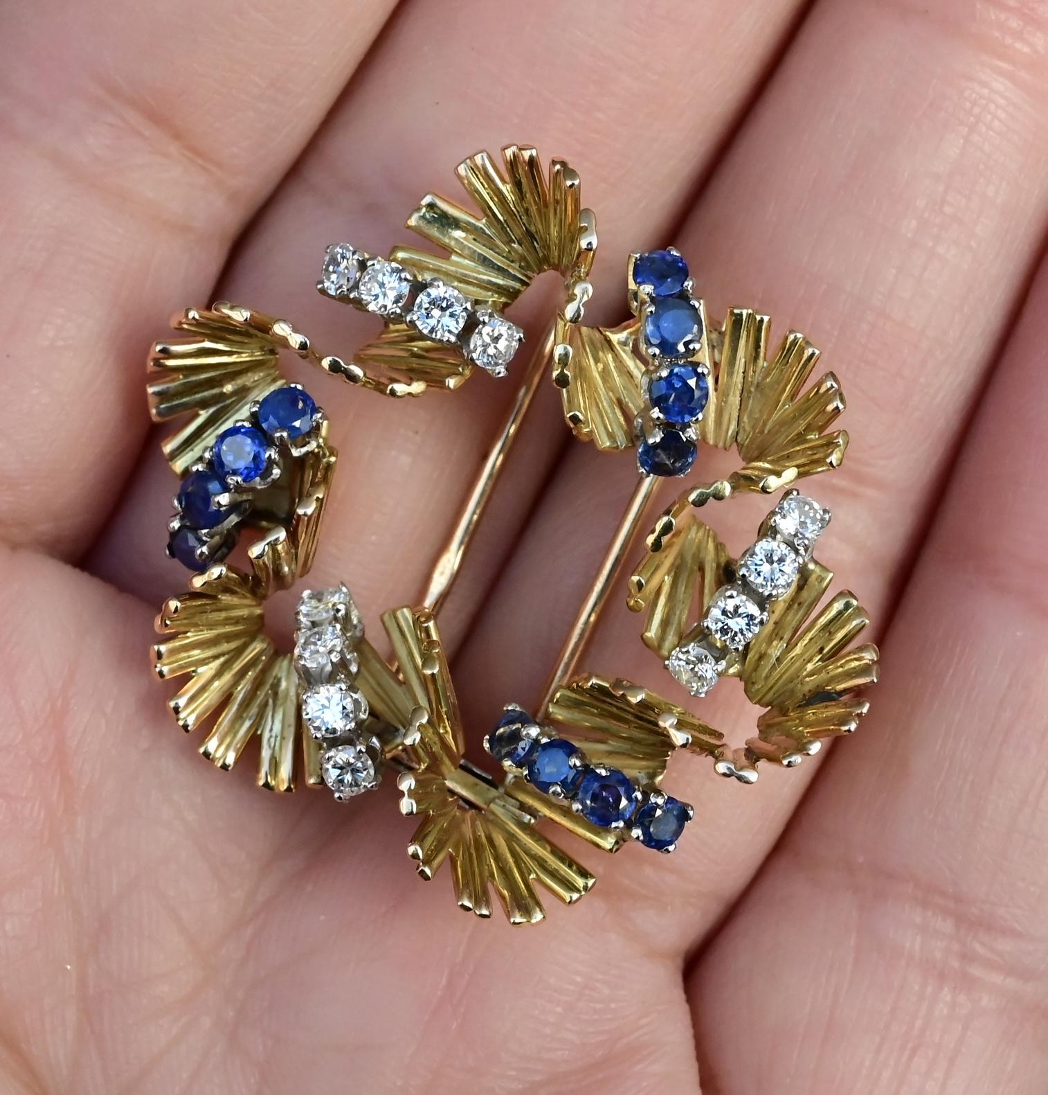 Exceptional H Stern 18K Diamond & Sapphire Brooch