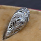 IGI Cert Art Deco Platinum 3 Three Stone Diamond Filigree Ring 0.60 CTW Size 5
