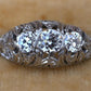 IGI Cert Art Deco Platinum 3 Three Stone Diamond Filigree Ring 0.60 CTW Size 5