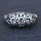 IGI Cert Art Deco Platinum 3 Three Stone Diamond Filigree Ring 0.60 CTW Size 5