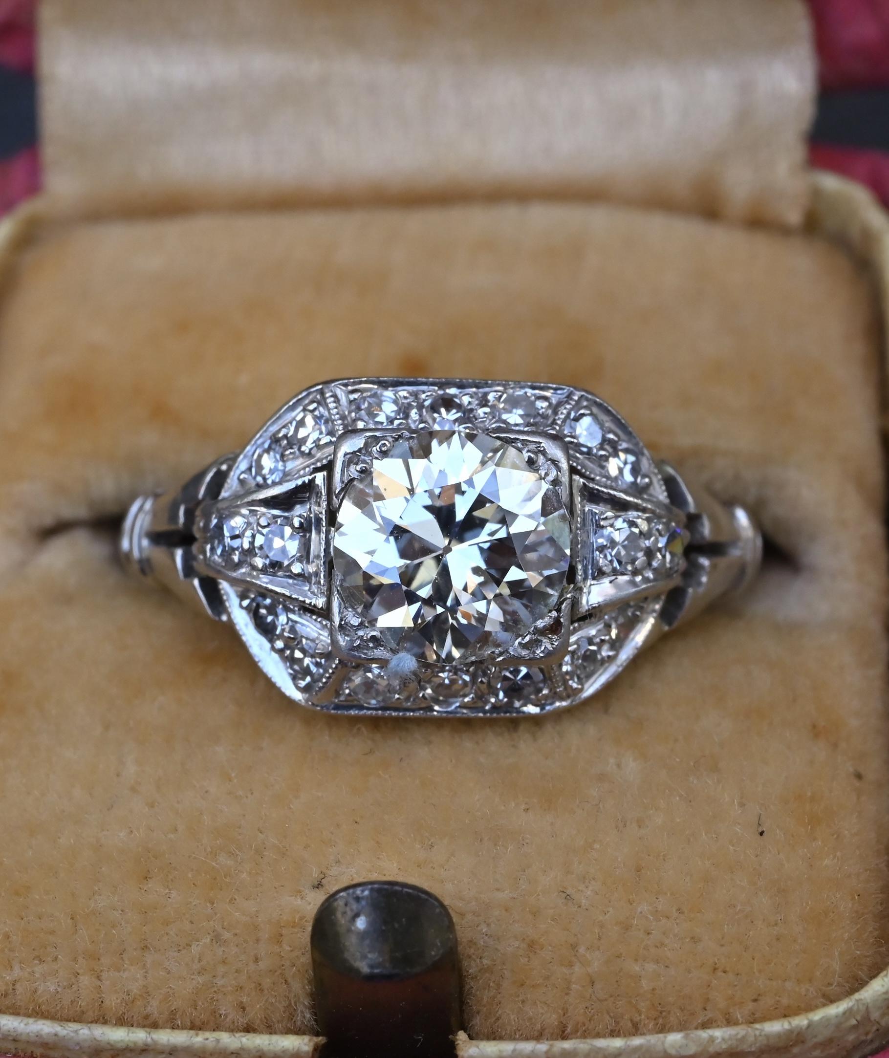 GIA Cert Art Deco Period Platinum 1.18 Carat Diamond Engagement Ring