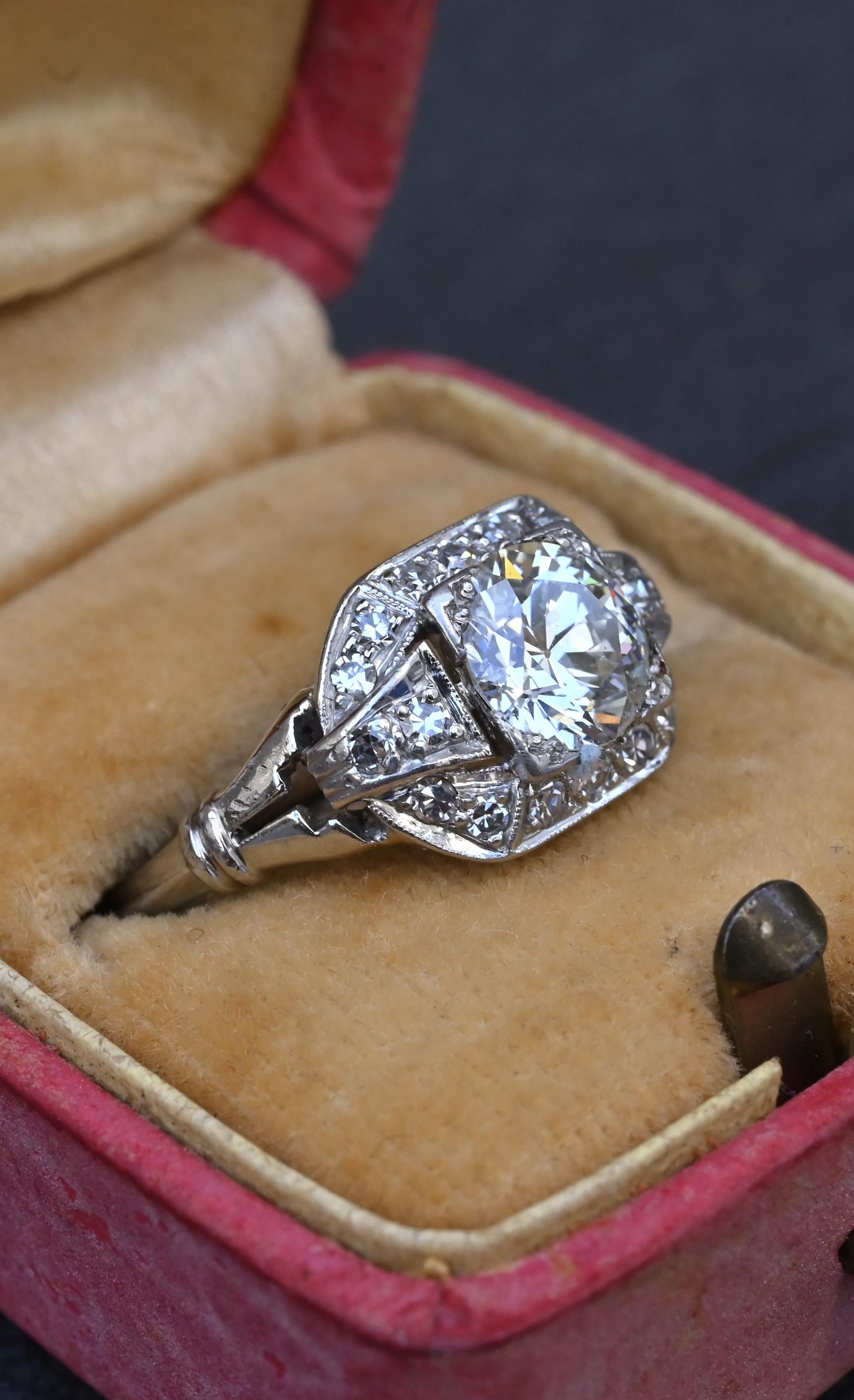 GIA Cert Art Deco Period Platinum 1.18 Carat Diamond Engagement Ring