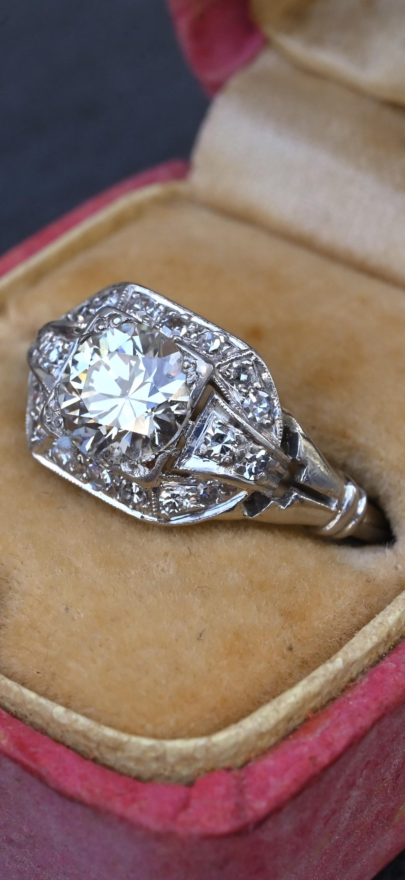 GIA Cert Art Deco Period Platinum 1.18 Carat Diamond Engagement Ring