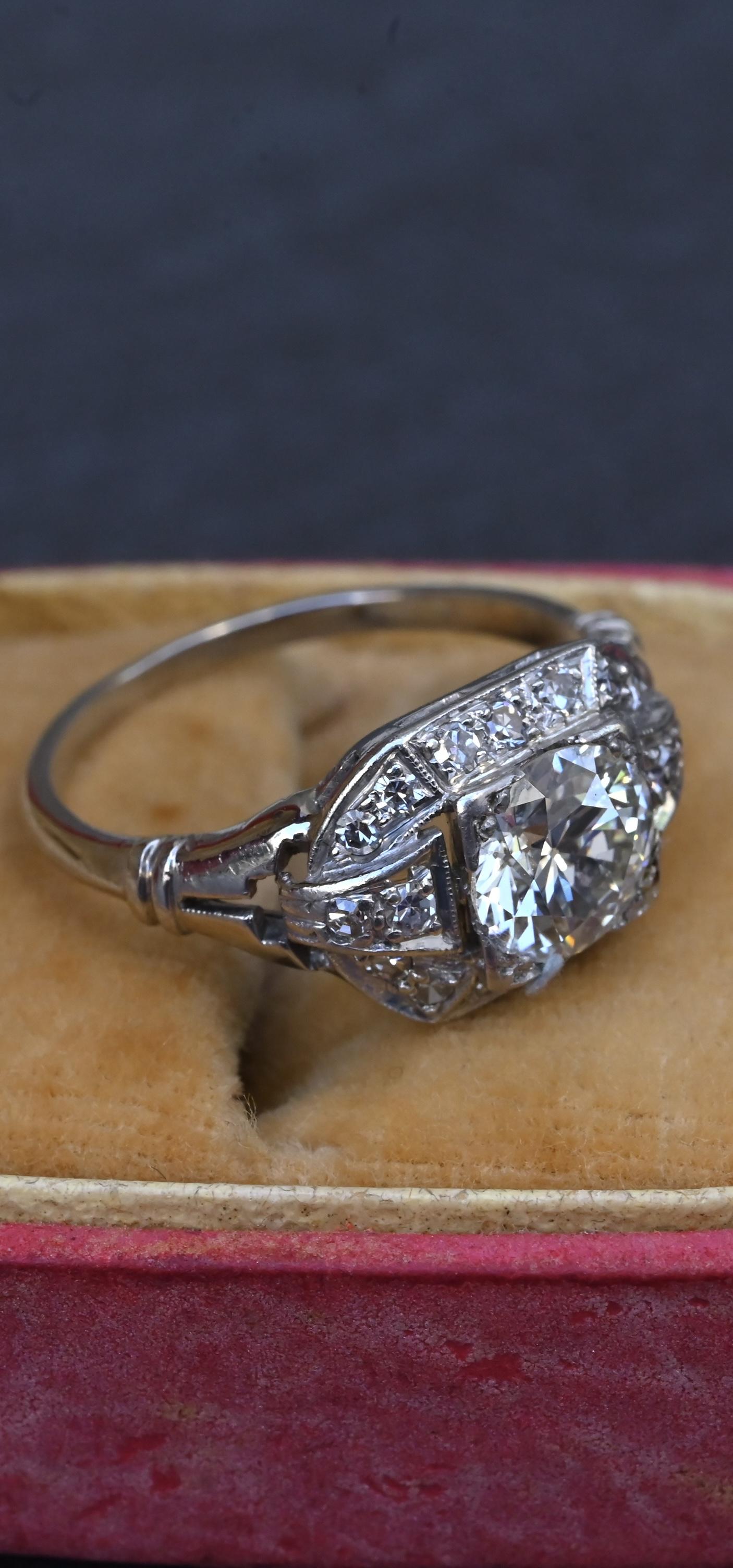 GIA Cert Art Deco Period Platinum 1.18 Carat Diamond Engagement Ring