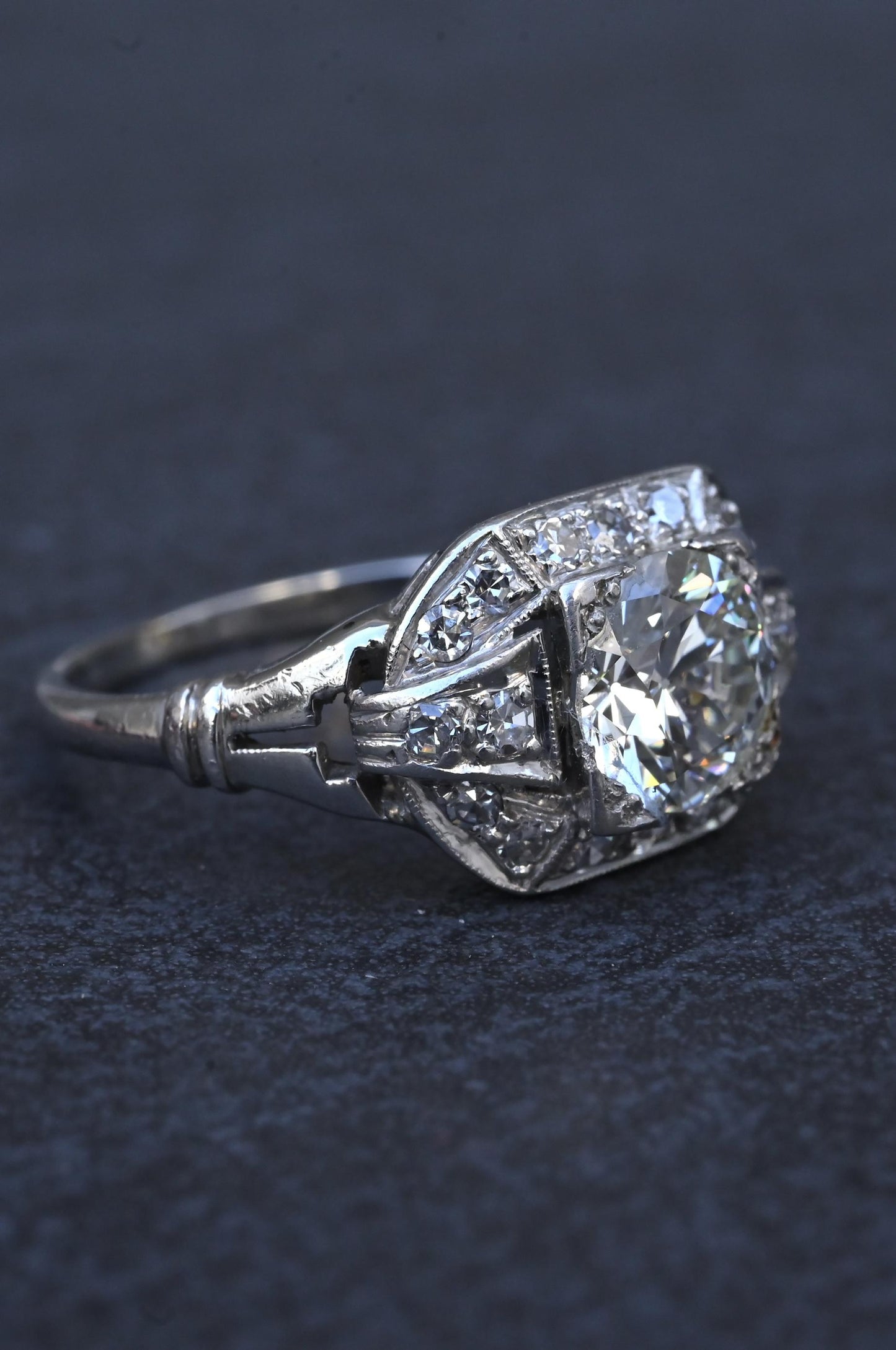 GIA Cert Art Deco Period Platinum 1.18 Carat Diamond Engagement Ring