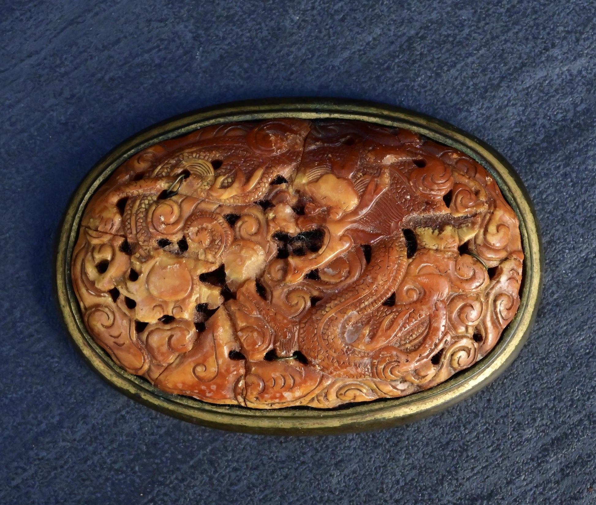 Lovely Antique Chinese Tibetan Amber Butterscotch Amber Pendant With Dragon