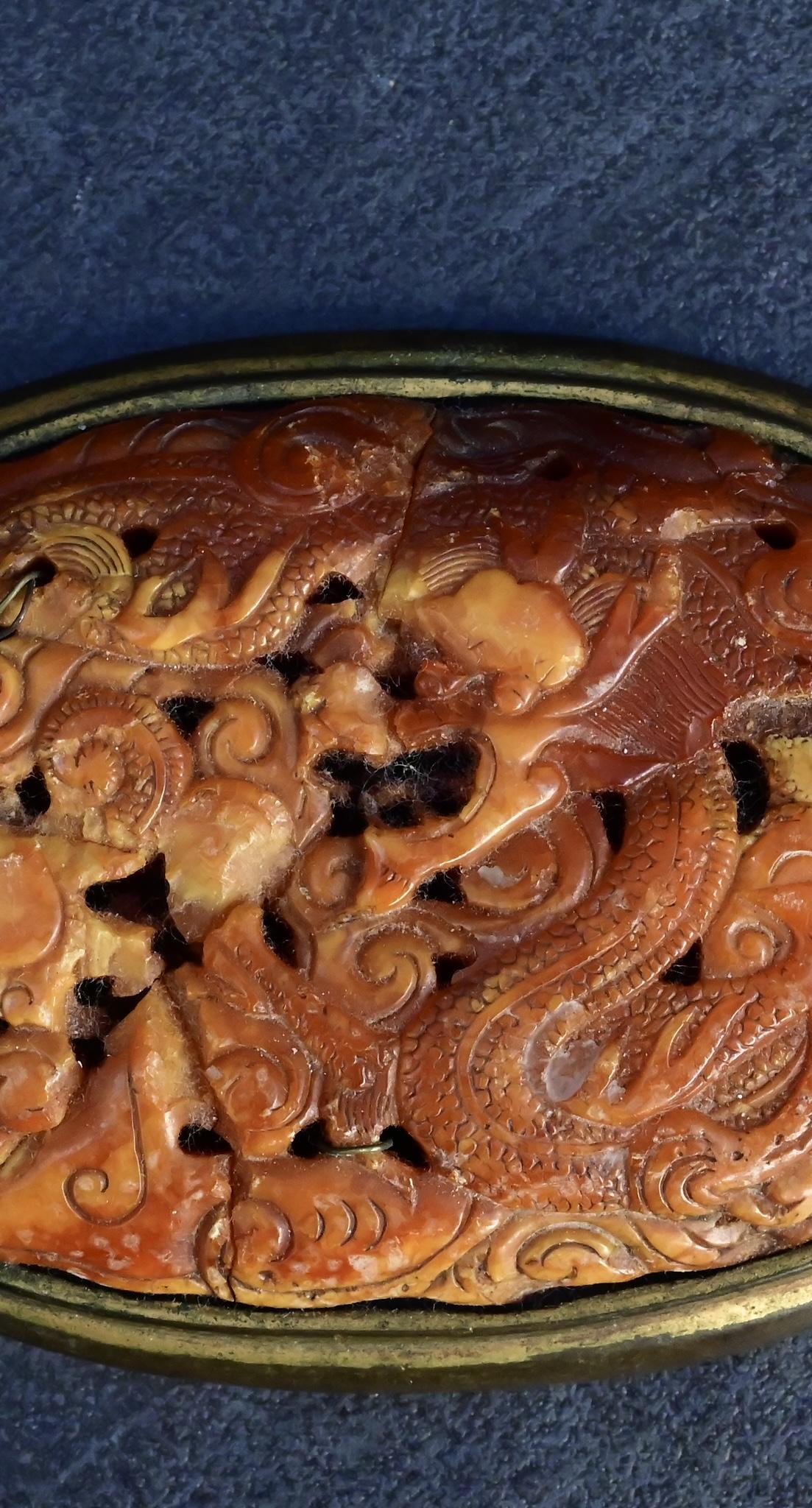 Lovely Antique Chinese Tibetan Amber Butterscotch Amber Pendant With Dragon
