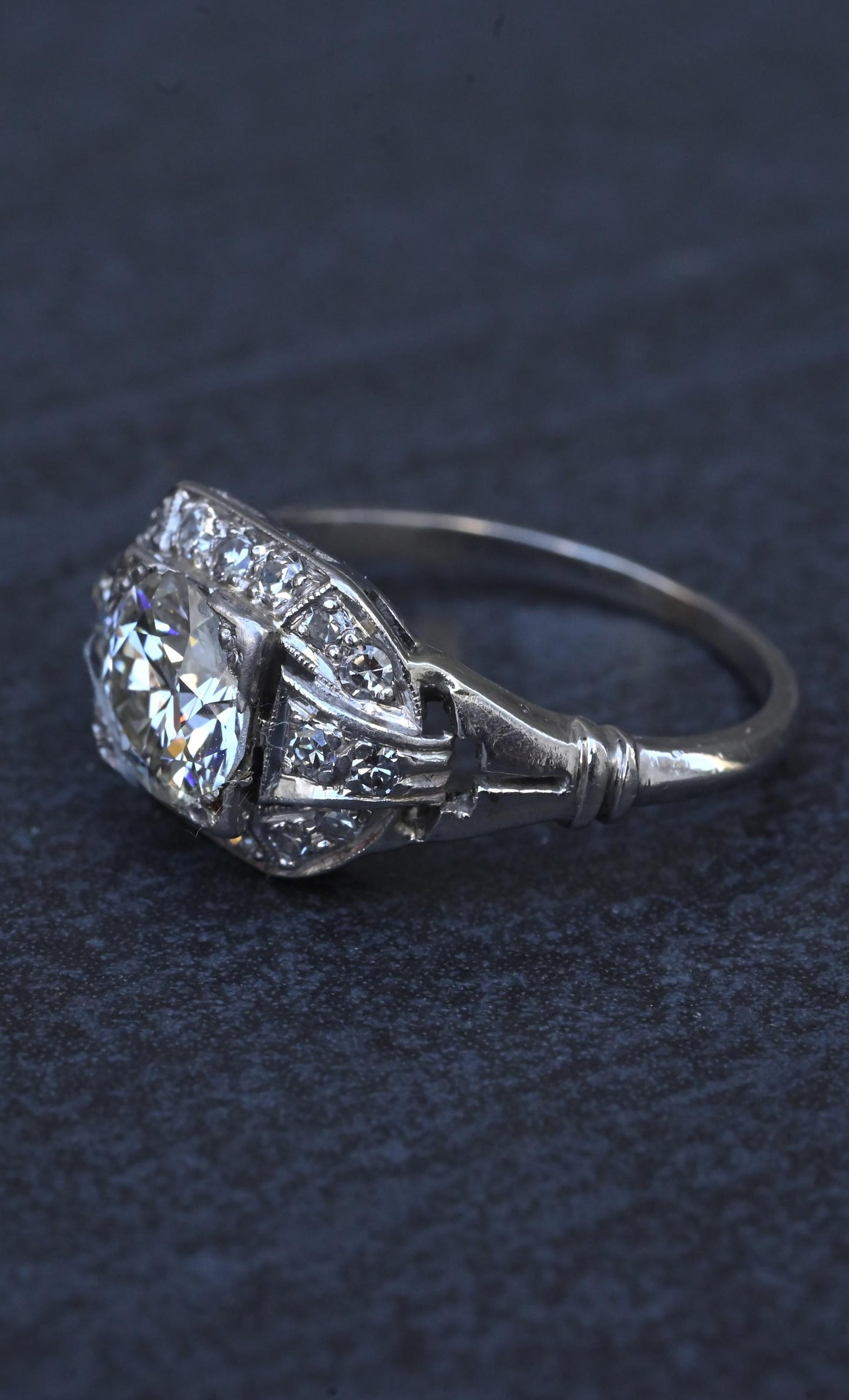 GIA Cert Art Deco Period Platinum 1.18 Carat Diamond Engagement Ring