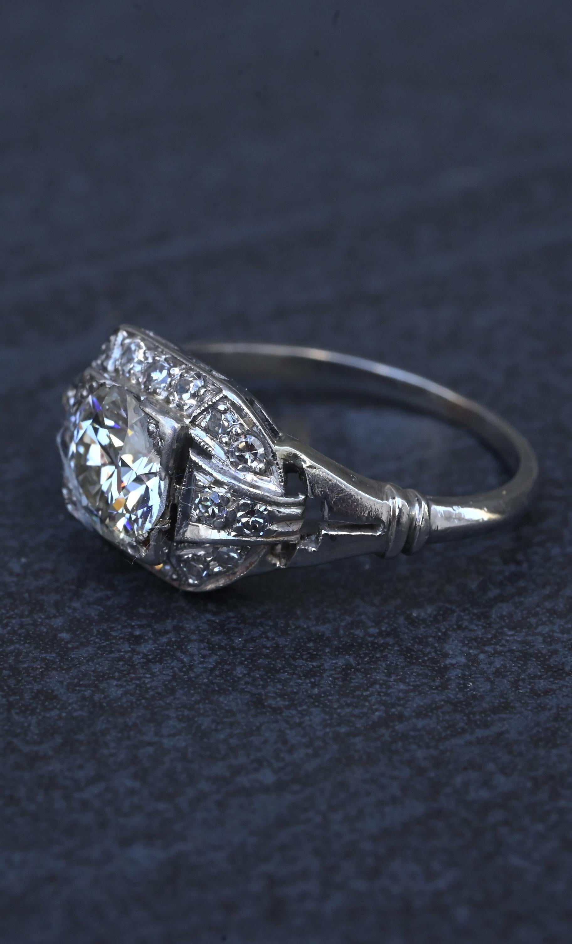 GIA Cert Art Deco Period Platinum 1.18 Carat Diamond Engagement Ring