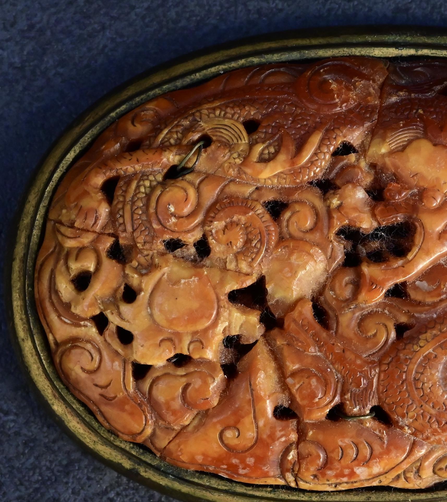 Lovely Antique Chinese Tibetan Amber Butterscotch Amber Pendant With Dragon