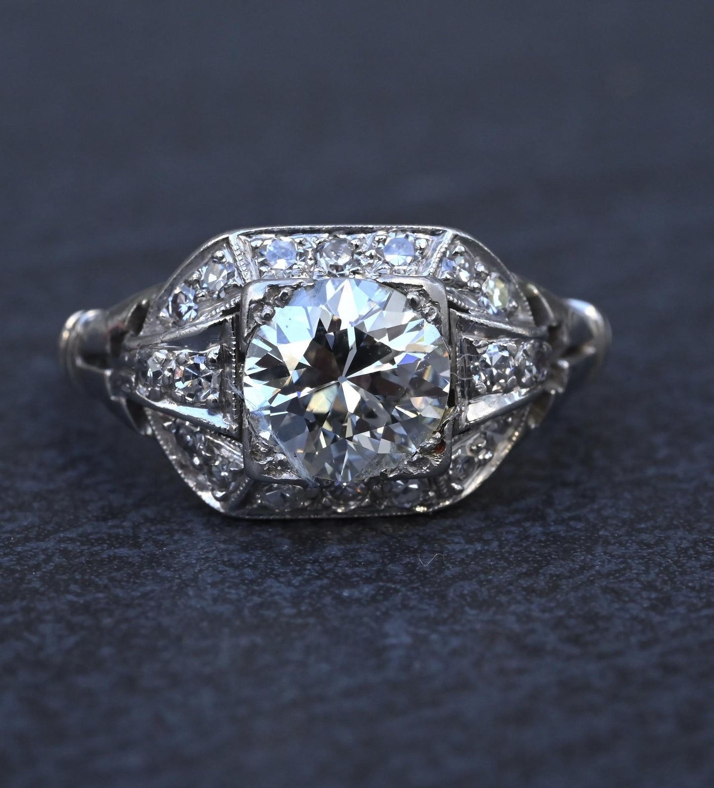GIA Cert Art Deco Period Platinum 1.18 Carat Diamond Engagement Ring