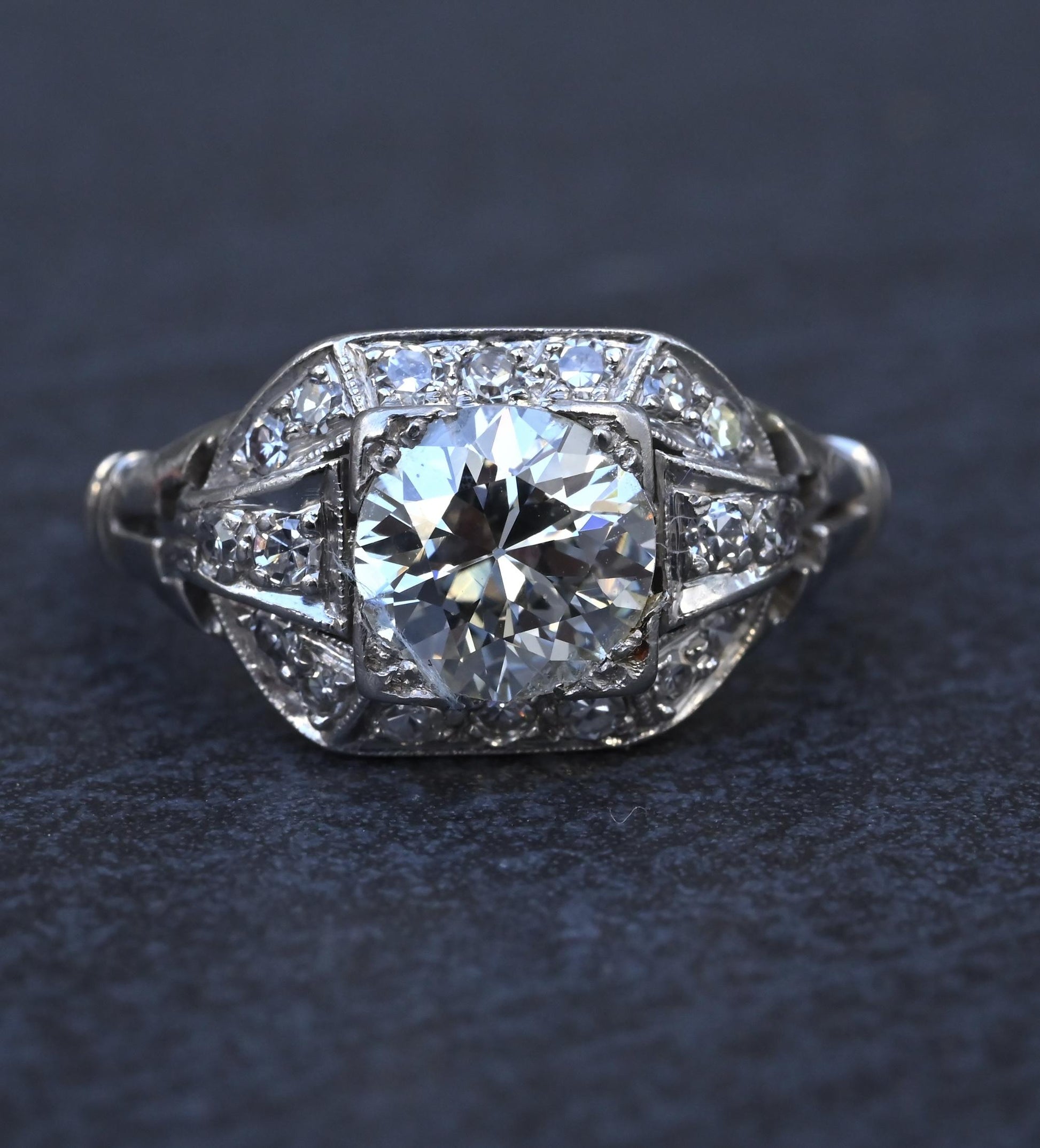 GIA Cert Art Deco Period Platinum 1.18 Carat Diamond Engagement Ring