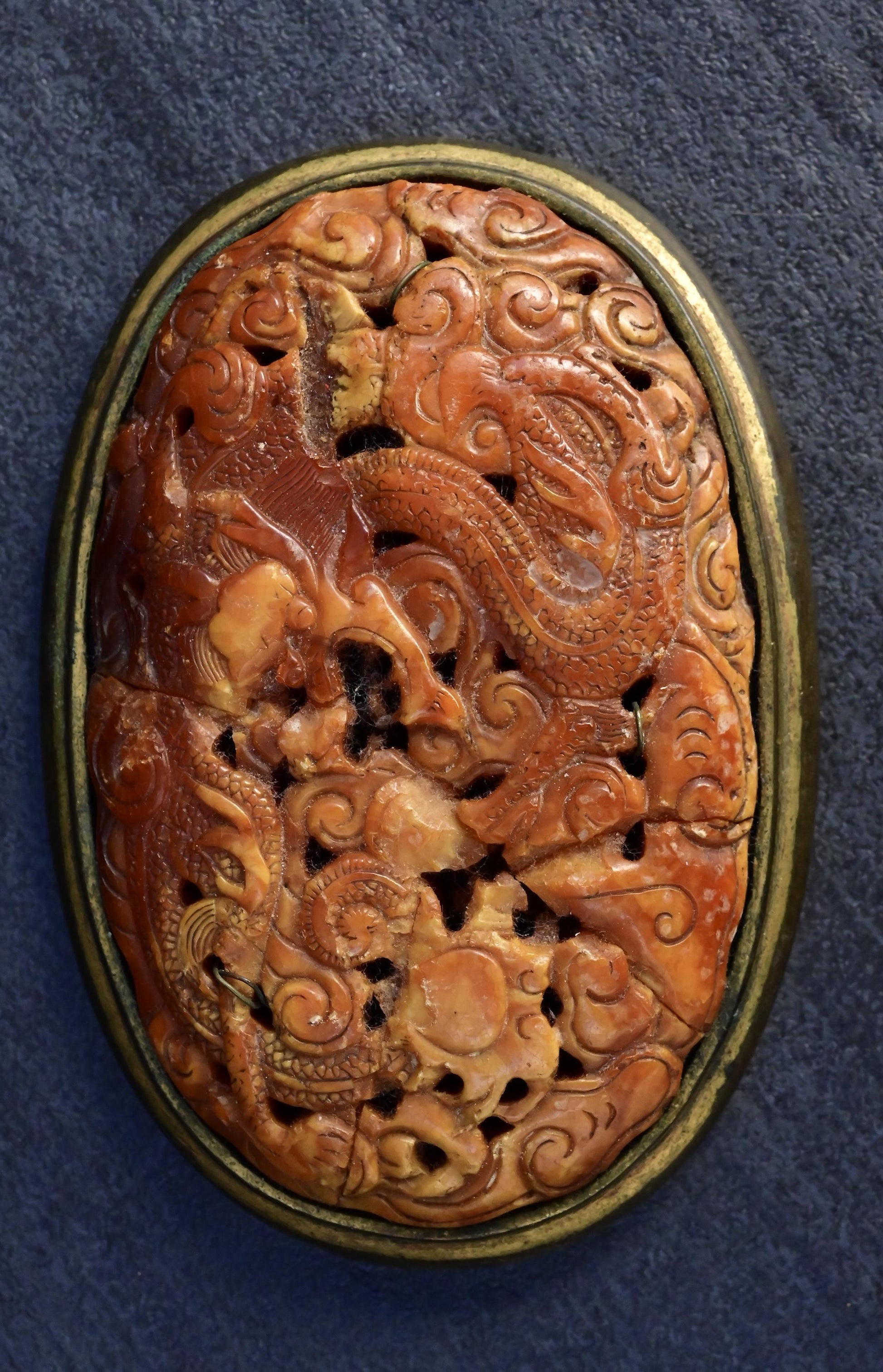 Lovely Antique Chinese Tibetan Amber Butterscotch Amber Pendant With Dragon