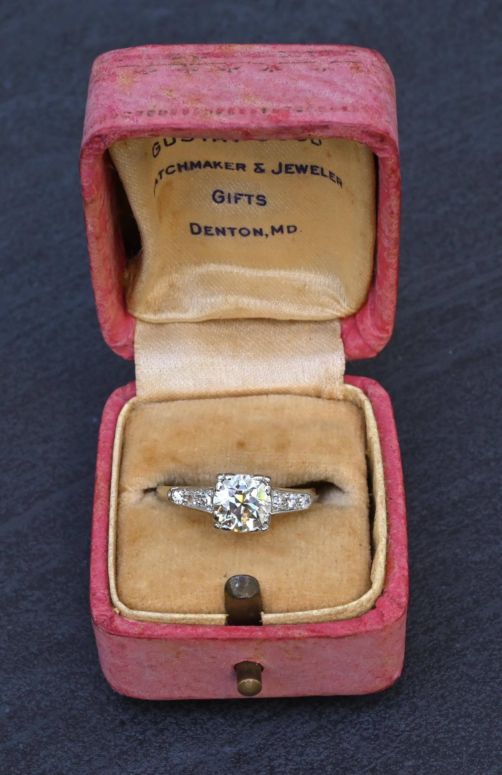 Art Deco 1.37 CTW Old Euro Diamond Engagement Ring 14K White Gold With IGI Cert.