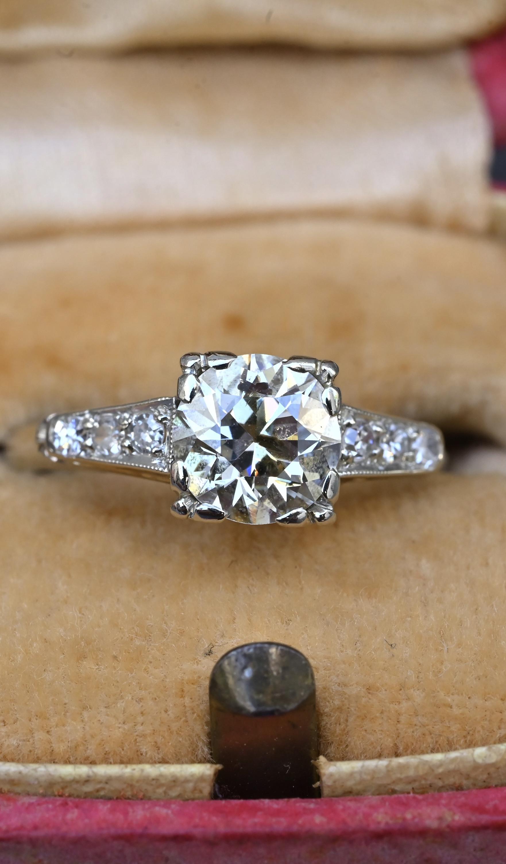 Art Deco 1.37 CTW Old Euro Diamond Engagement Ring 14K White Gold With IGI Cert.