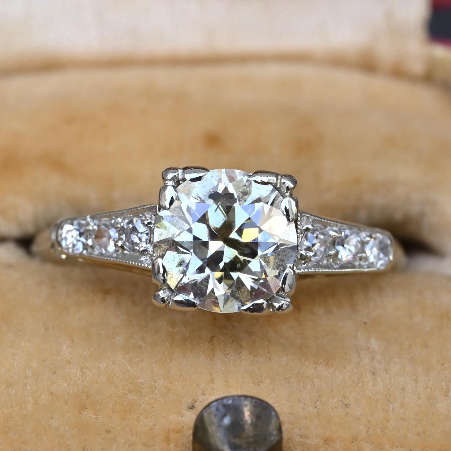 Art Deco 1.37 CTW Old Euro Diamond Engagement Ring 14K White Gold With IGI Cert.