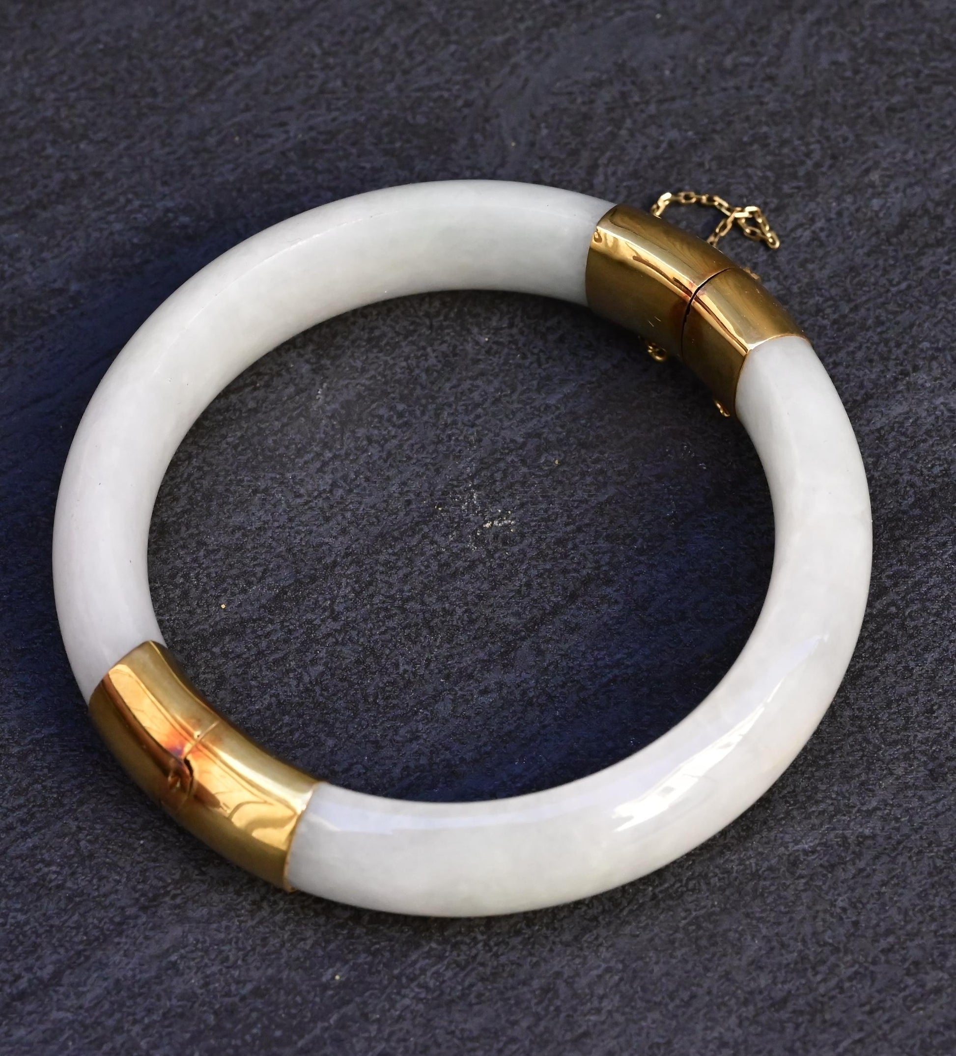 Antique Jade and 14K Gold Hinged Bangle Bracelet
