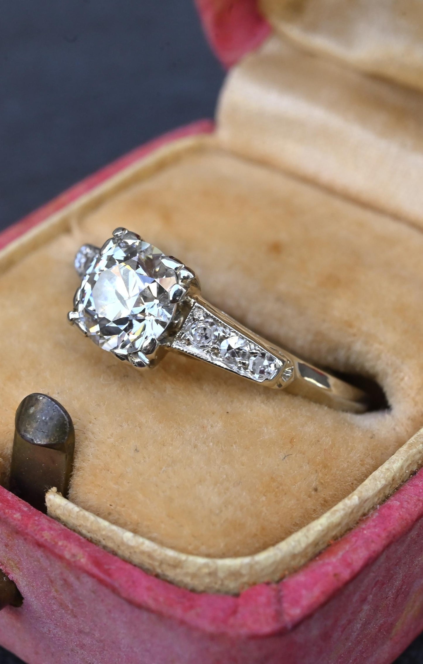 Art Deco 1.37 CTW Old Euro Diamond Engagement Ring 14K White Gold With IGI Cert.