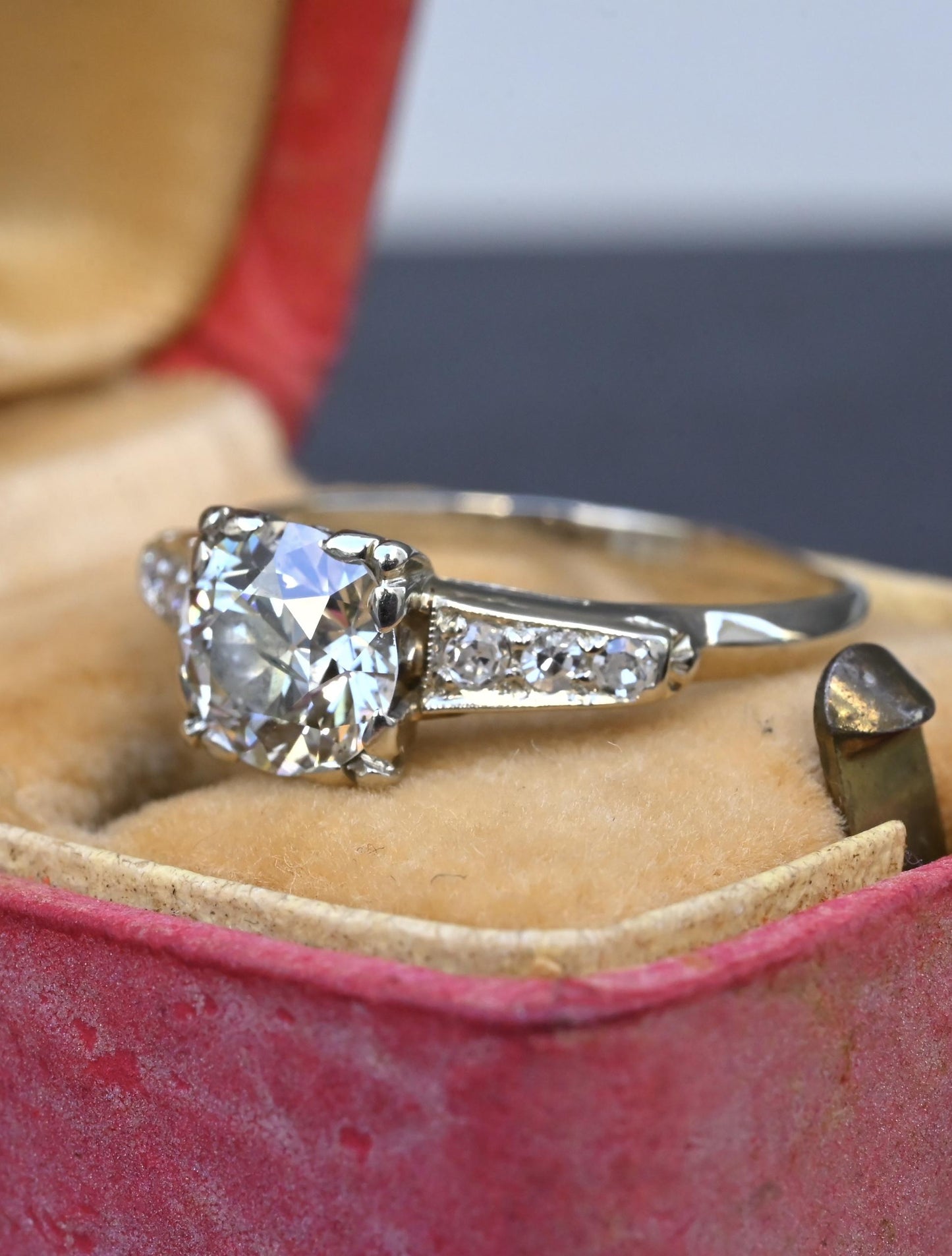 Art Deco 1.37 CTW Old Euro Diamond Engagement Ring 14K White Gold With IGI Cert.