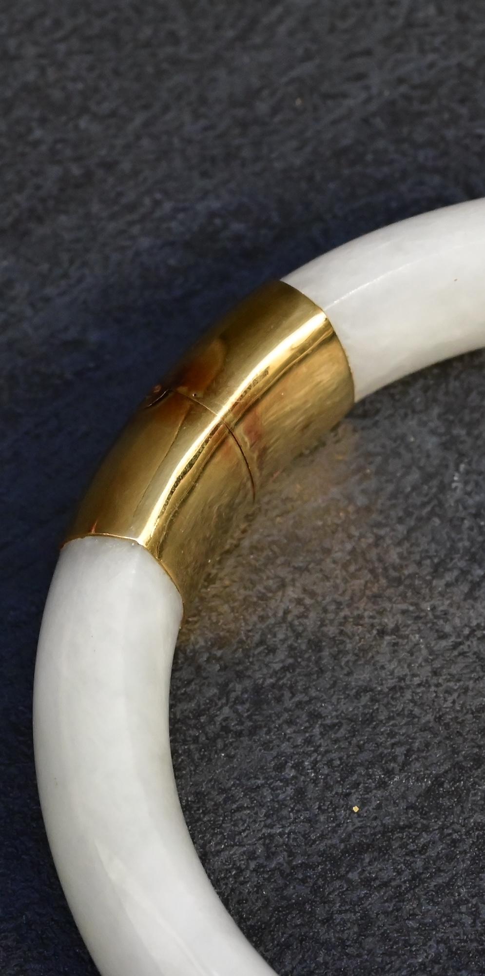 Antique Jade and 14K Gold Hinged Bangle Bracelet