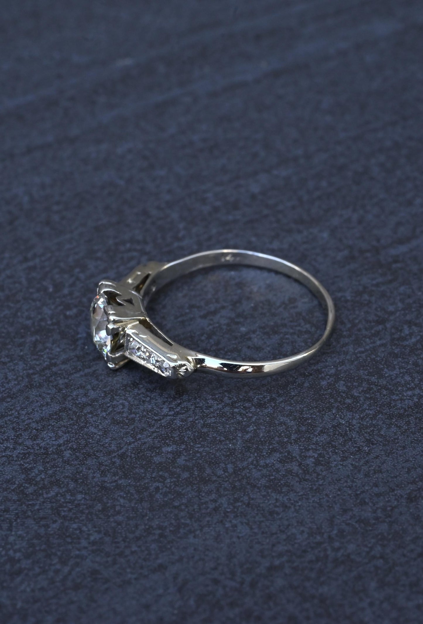 Art Deco 1.37 CTW Old Euro Diamond Engagement Ring 14K White Gold With IGI Cert.