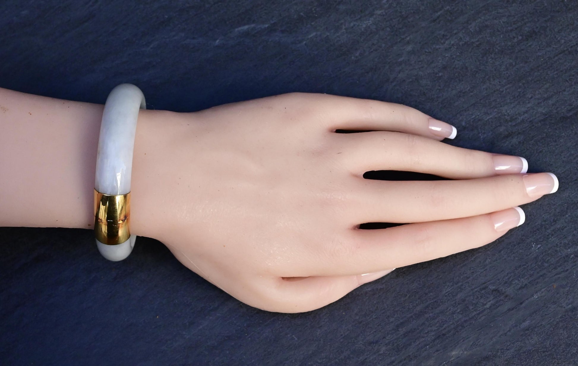 Antique Jade and 14K Gold Hinged Bangle Bracelet