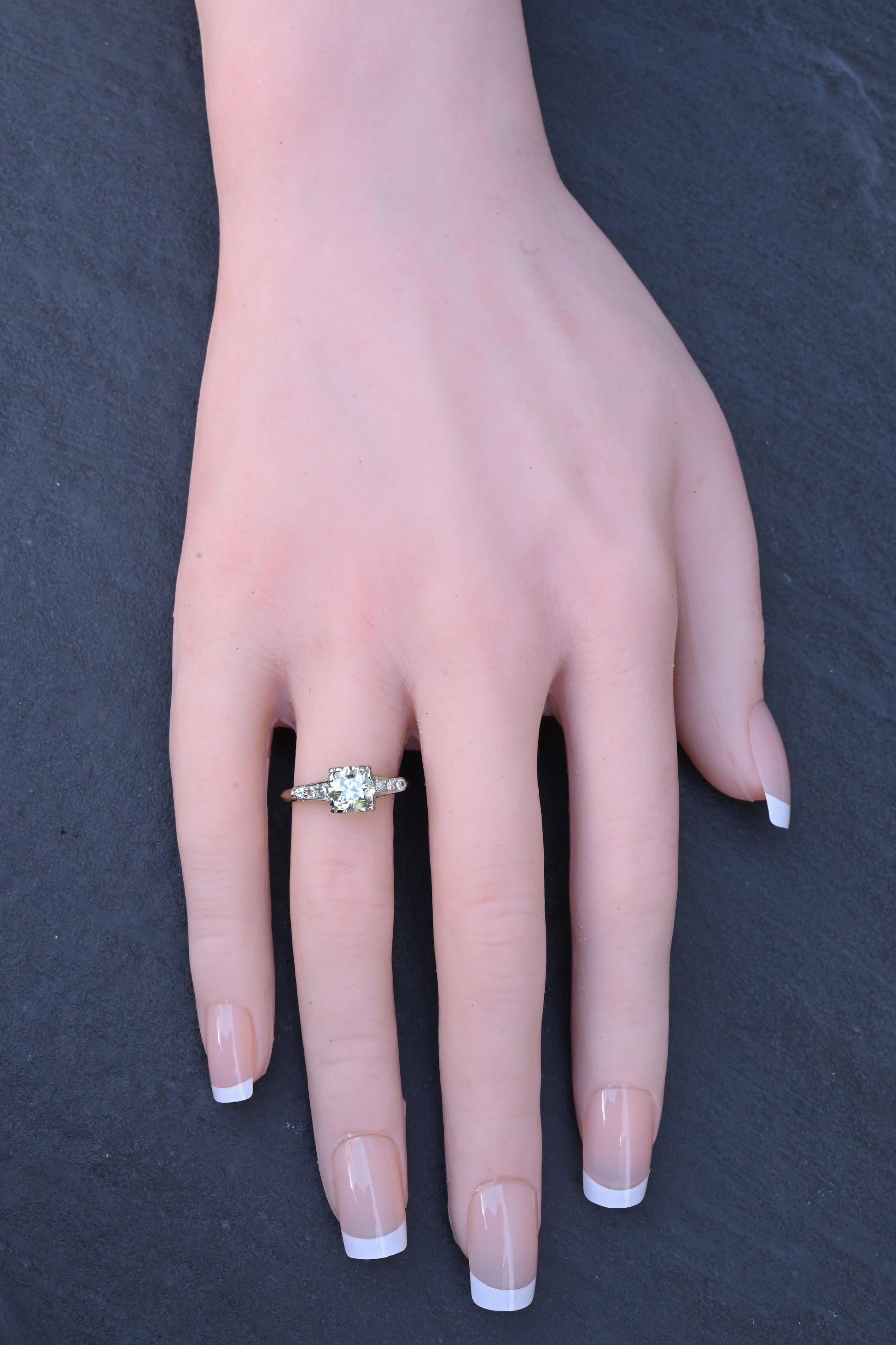 Art Deco 1.37 CTW Old Euro Diamond Engagement Ring 14K White Gold With IGI Cert.