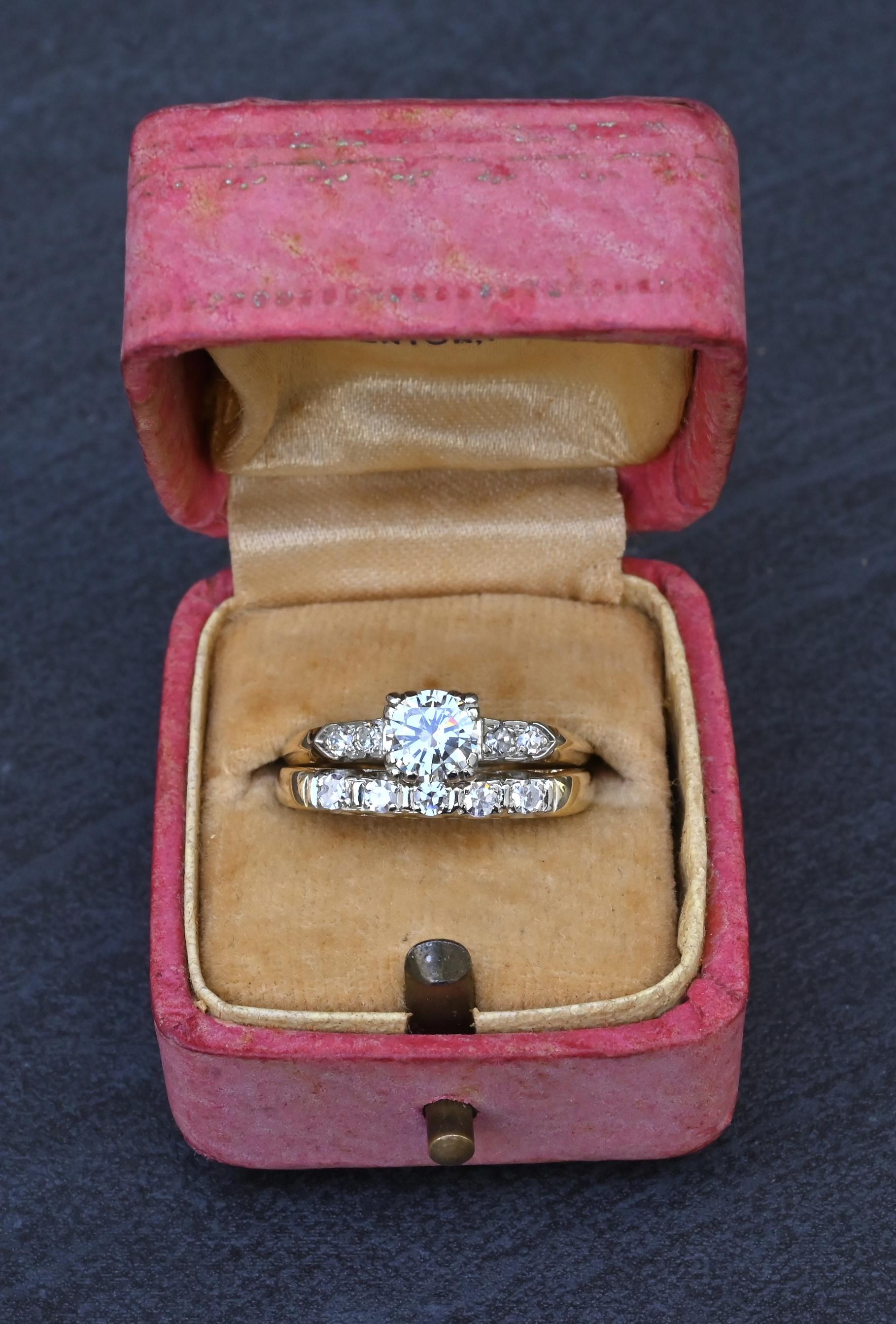 Vintage 0.90 CTW Diamond Two-Ring Set in 14K Yellow & White Gold – IGI Certified