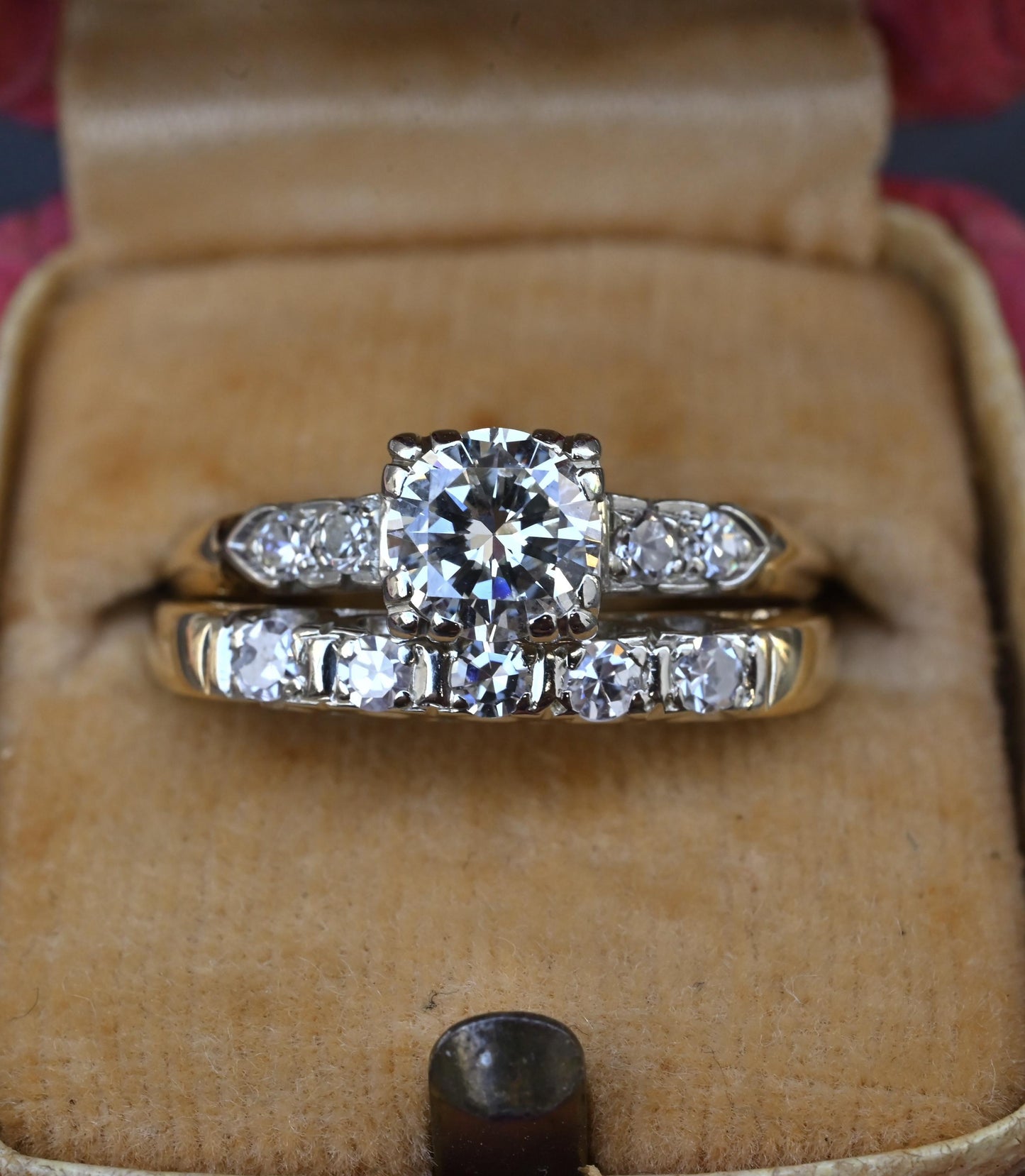 Vintage 0.90 CTW Diamond Two-Ring Set in 14K Yellow & White Gold – IGI Certified