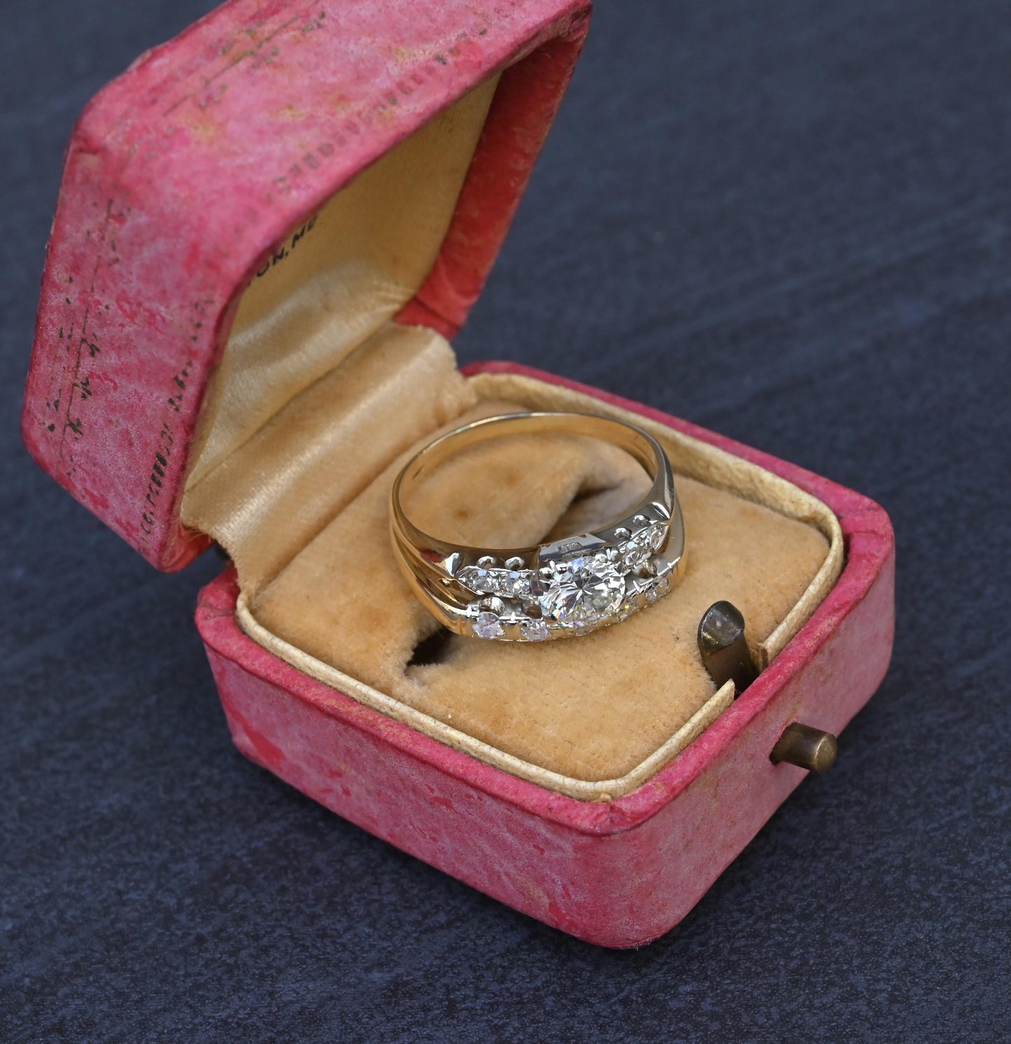 Vintage 0.90 CTW Diamond Two-Ring Set in 14K Yellow & White Gold – IGI Certified