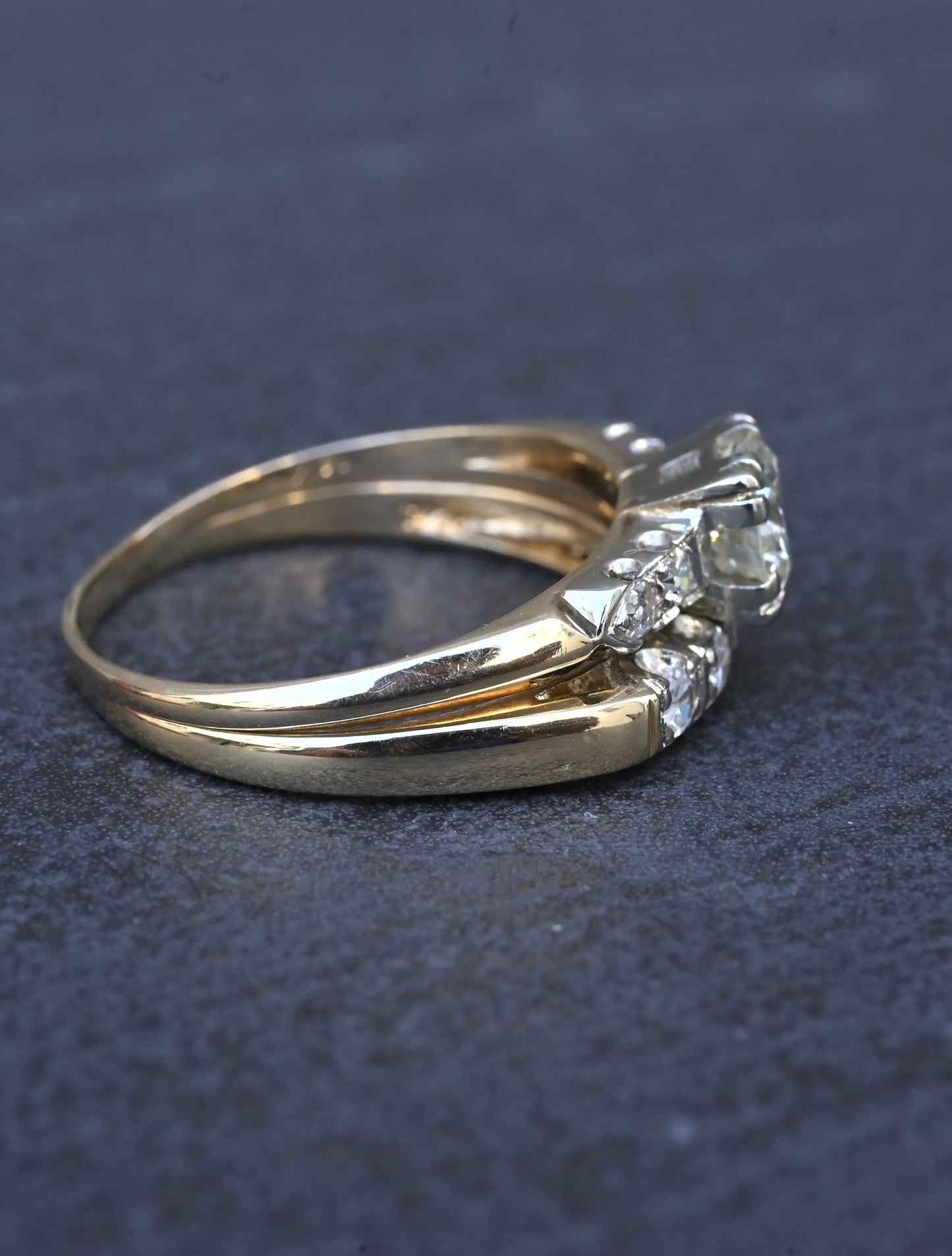 Vintage 0.90 CTW Diamond Two-Ring Set in 14K Yellow & White Gold – IGI Certified