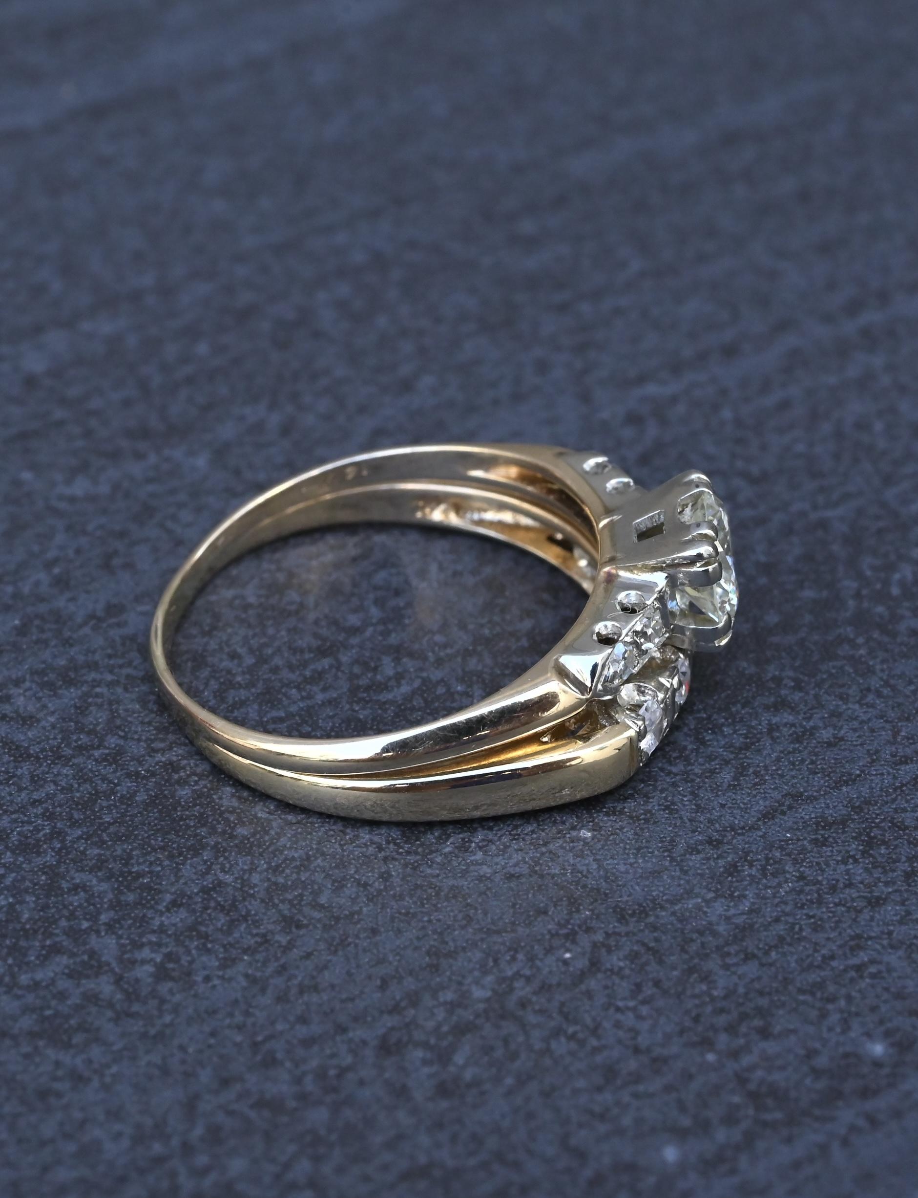 Vintage 0.90 CTW Diamond Two-Ring Set in 14K Yellow & White Gold – IGI Certified