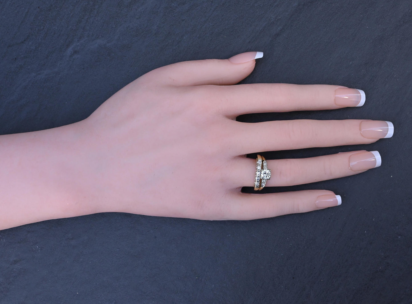 Vintage 0.90 CTW Diamond Two-Ring Set in 14K Yellow & White Gold – IGI Certified