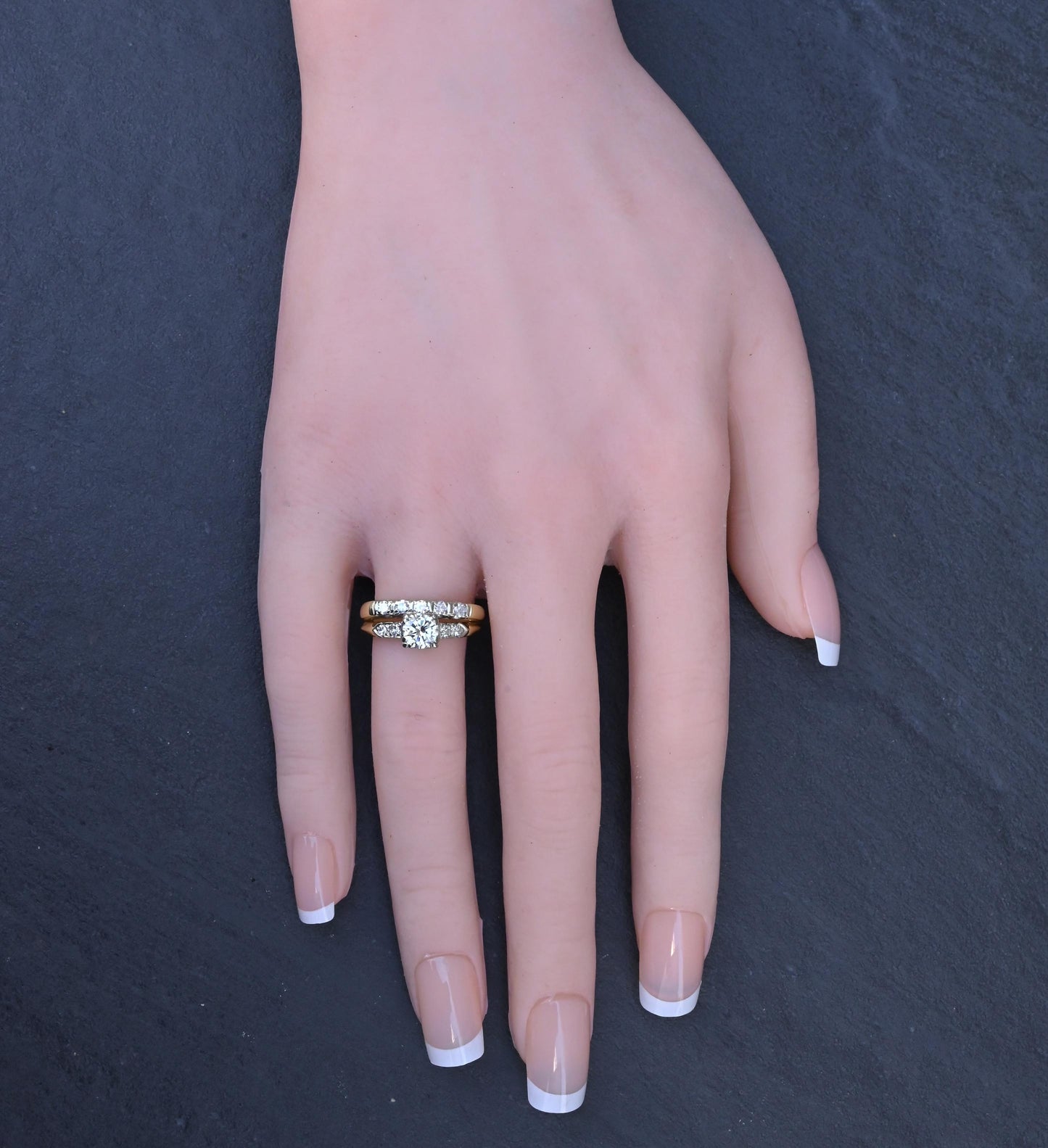 Vintage 0.90 CTW Diamond Two-Ring Set in 14K Yellow & White Gold – IGI Certified