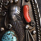 Vintage Navajo Sterling Silver Bolo Tie with Turquoise & Coral