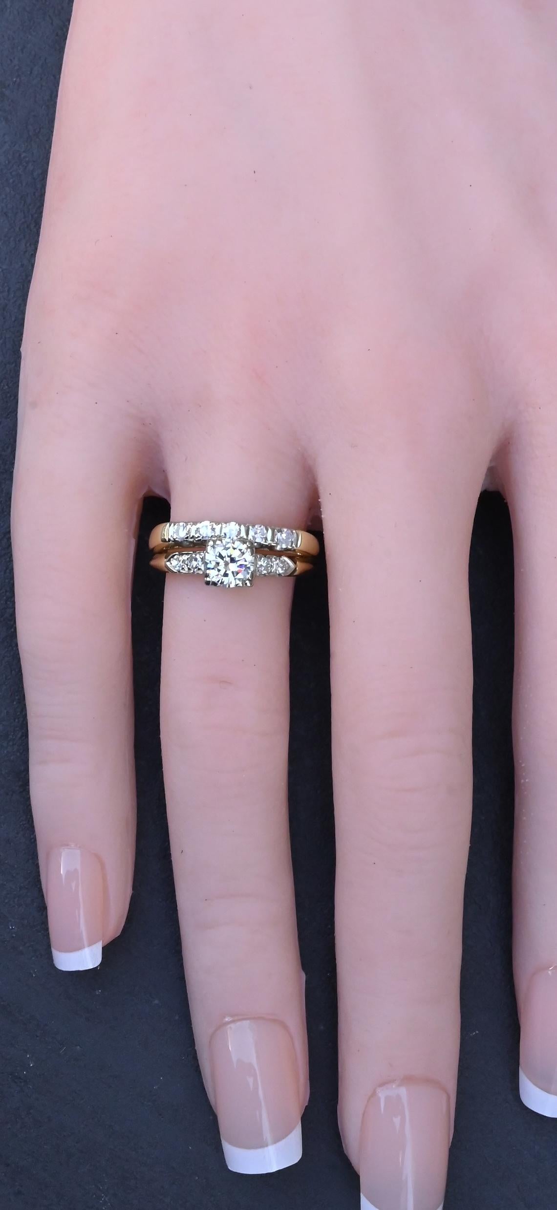 Vintage 0.90 CTW Diamond Two-Ring Set in 14K Yellow & White Gold – IGI Certified