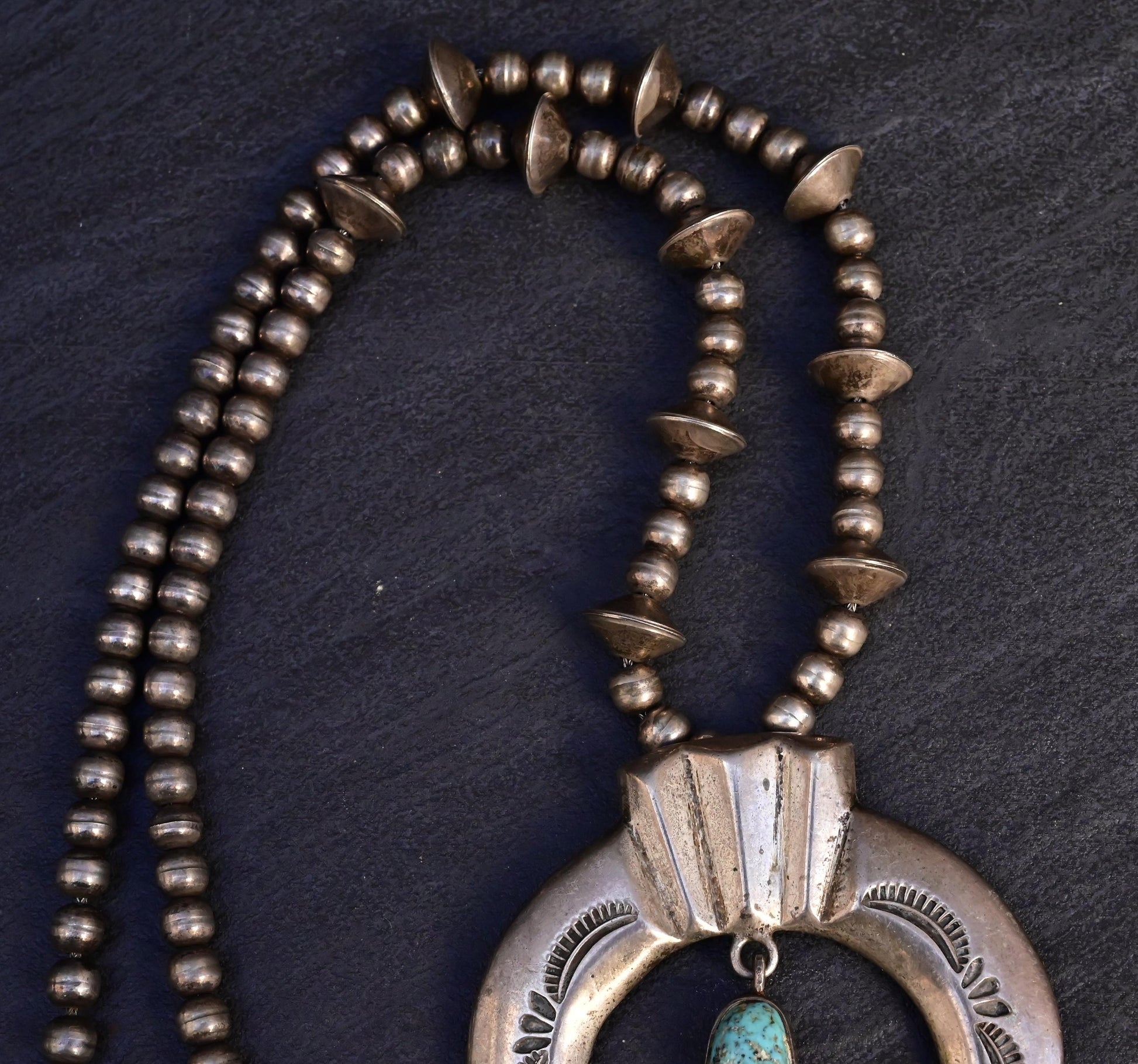 Vintage Navajo Sterling Silver Naja Necklace with Turquoise – 80.28g