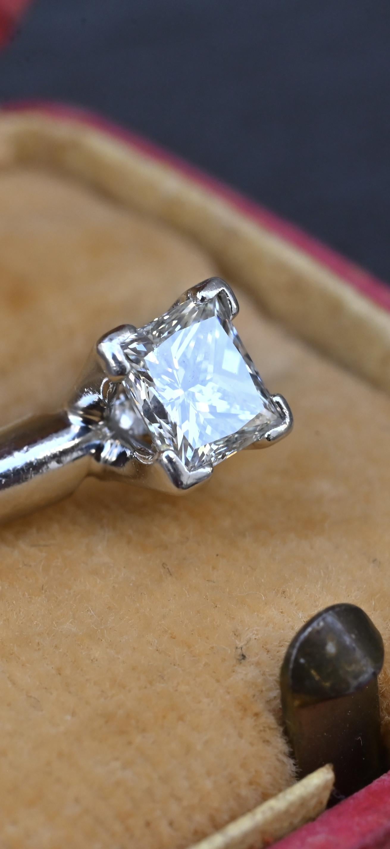 0.82 CT Princess Cut Diamond Solitaire Engagement Ring in Platinum – EGL Cert.