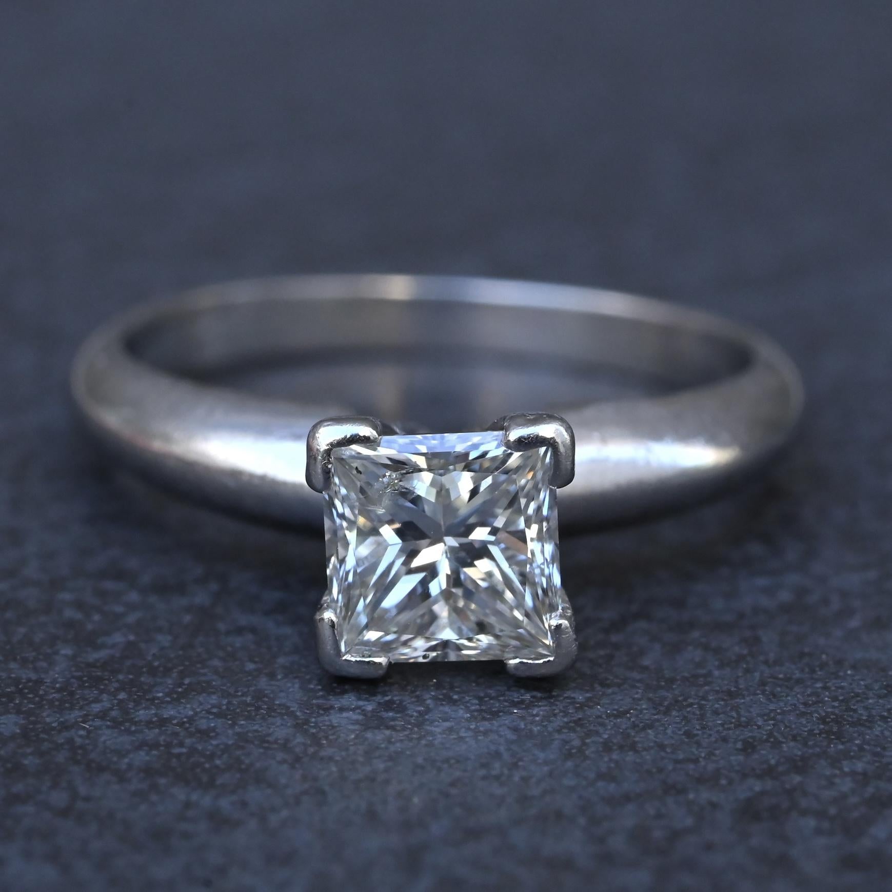 0.82 CT Princess Cut Diamond Solitaire Engagement Ring in Platinum – EGL Cert.