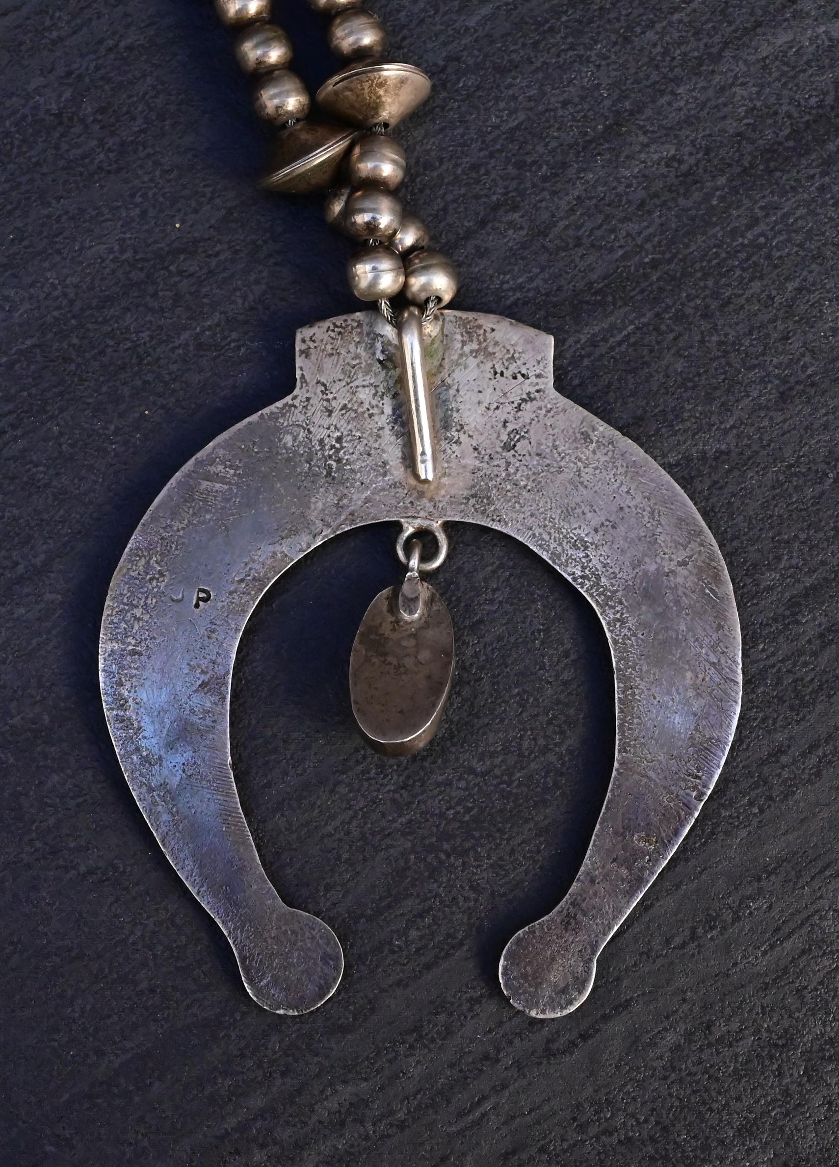 Vintage Navajo Sterling Silver Naja Necklace with Turquoise – 80.28g
