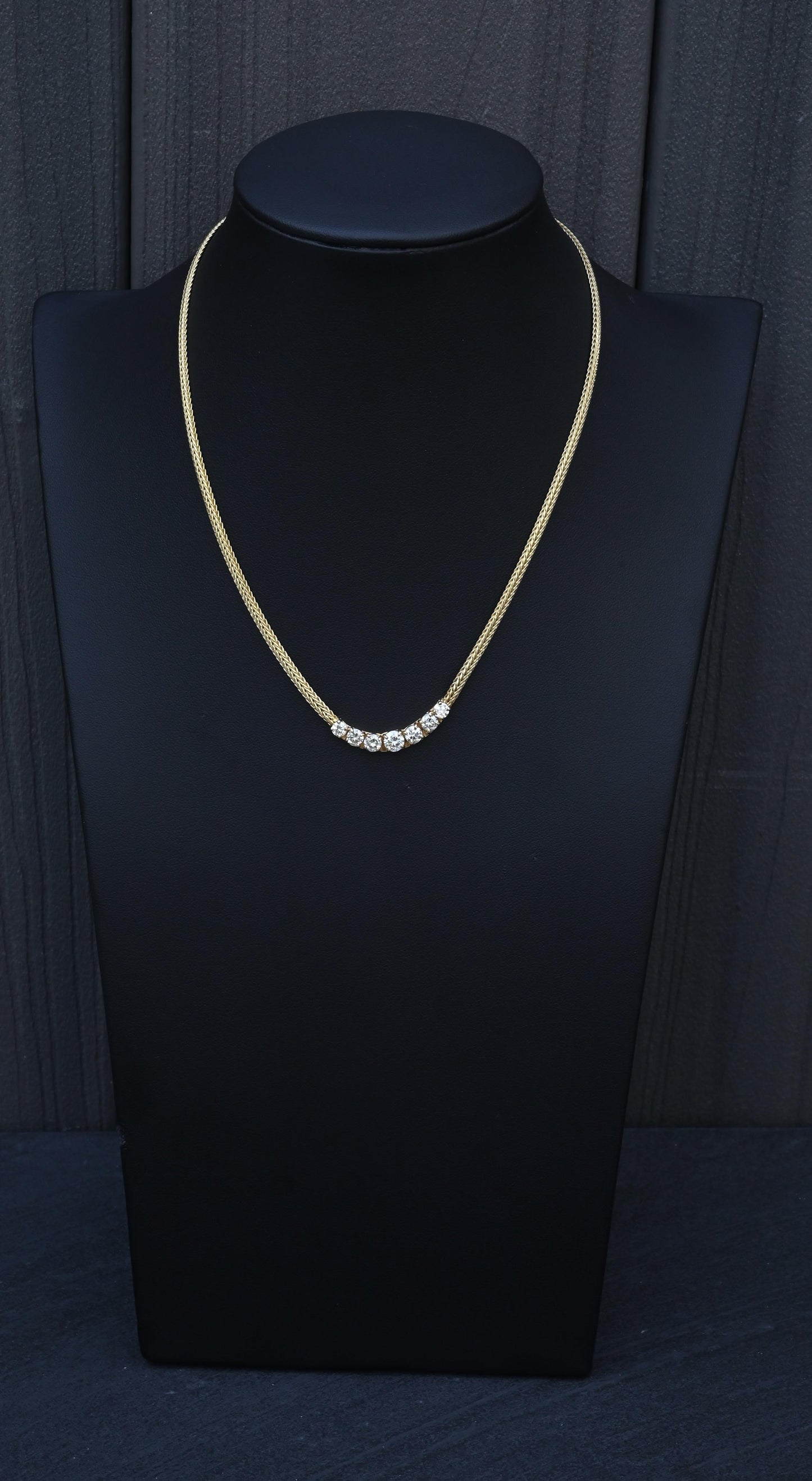 1.60 CTW 7-Stone Diamond Graduated Necklace in 14K Yellow Gold – 15" – IGI Cert.